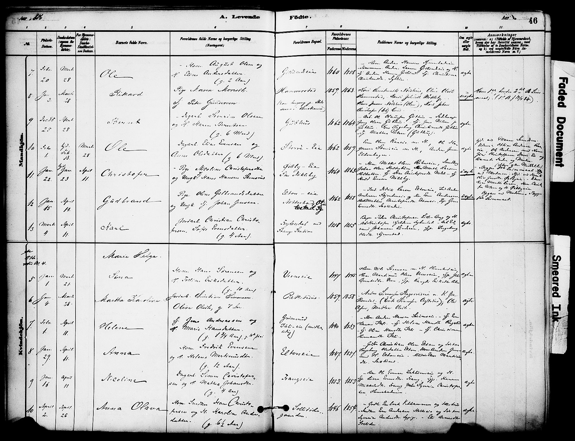 Stange prestekontor, AV/SAH-PREST-002/K/L0017: Parish register (official) no. 17, 1880-1893, p. 46