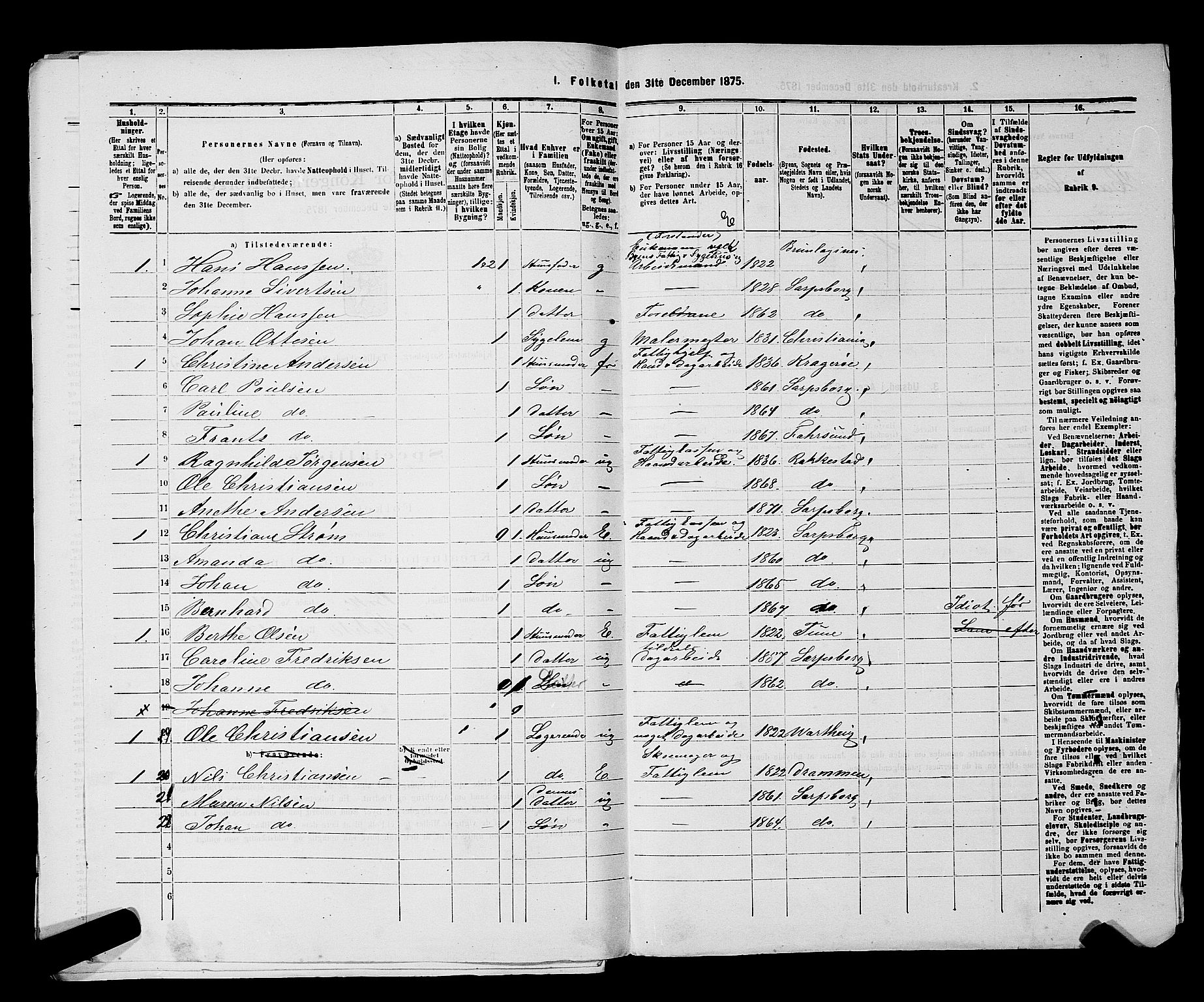 RA, 1875 census for 0102P Sarpsborg, 1875, p. 290