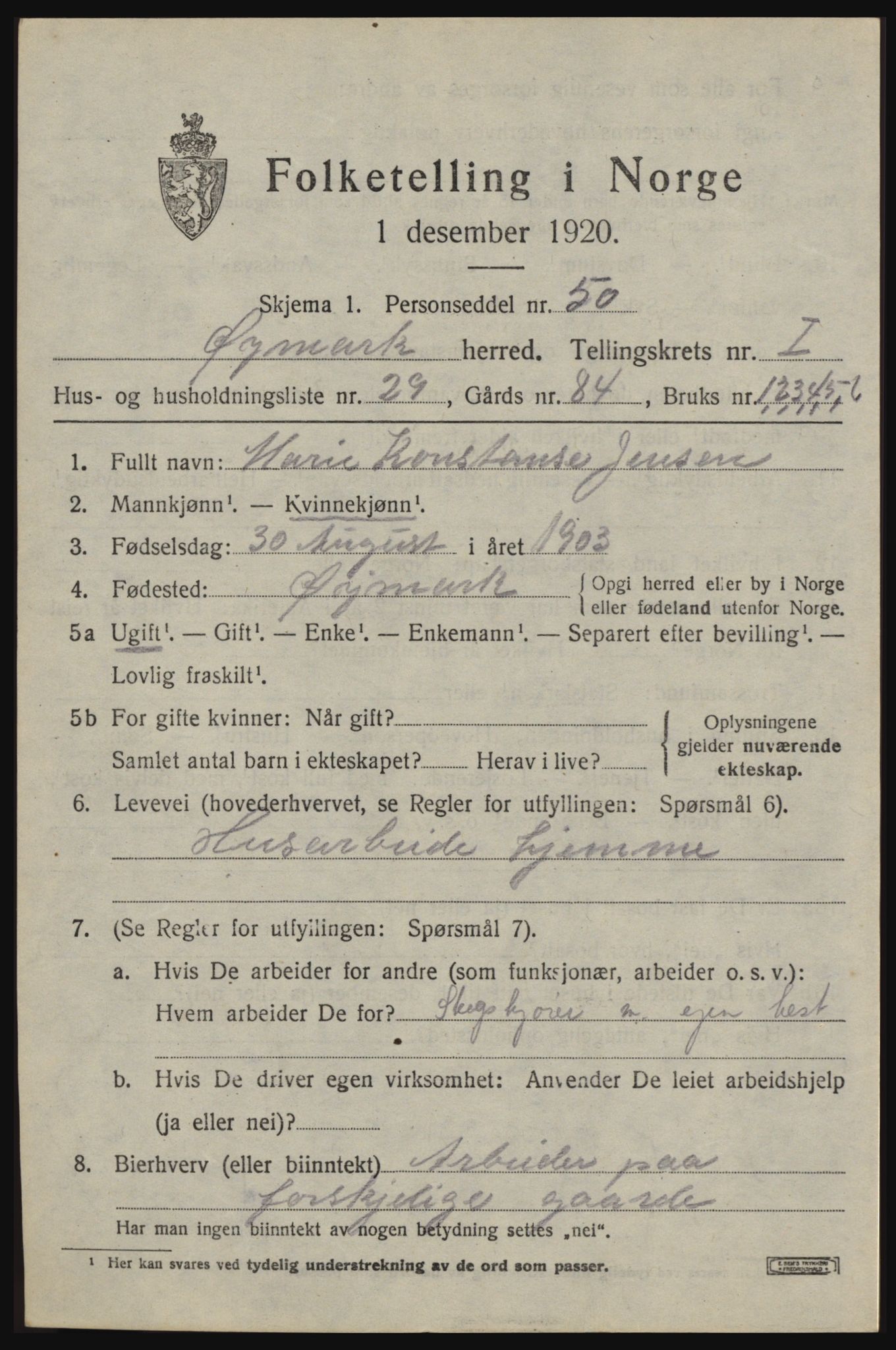 SAO, 1920 census for Øymark, 1920, p. 1065