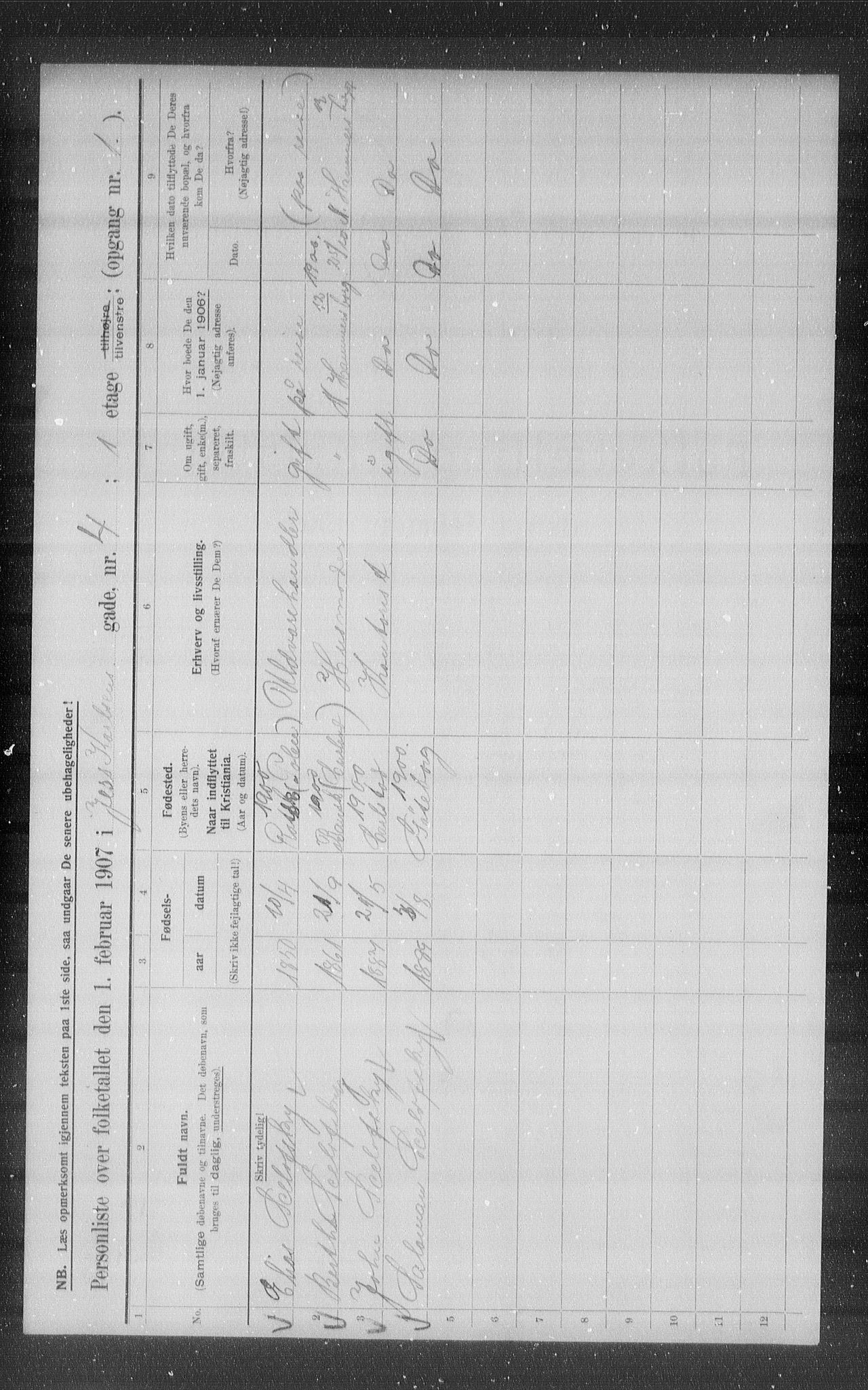 OBA, Municipal Census 1907 for Kristiania, 1907, p. 23937