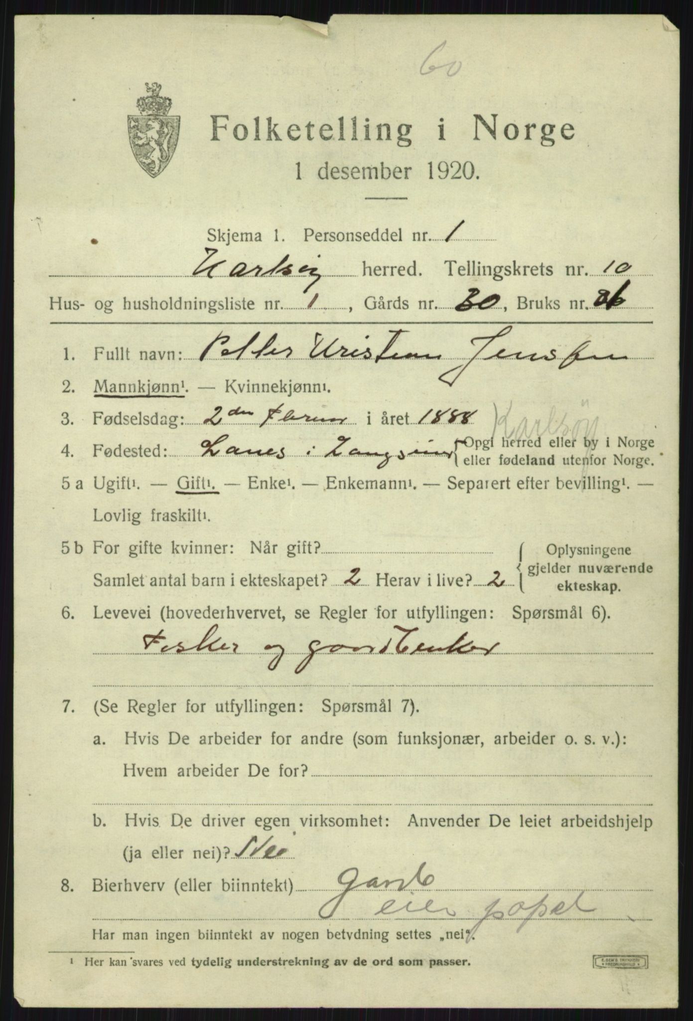SATØ, 1920 census for Karlsøy, 1920, p. 3781