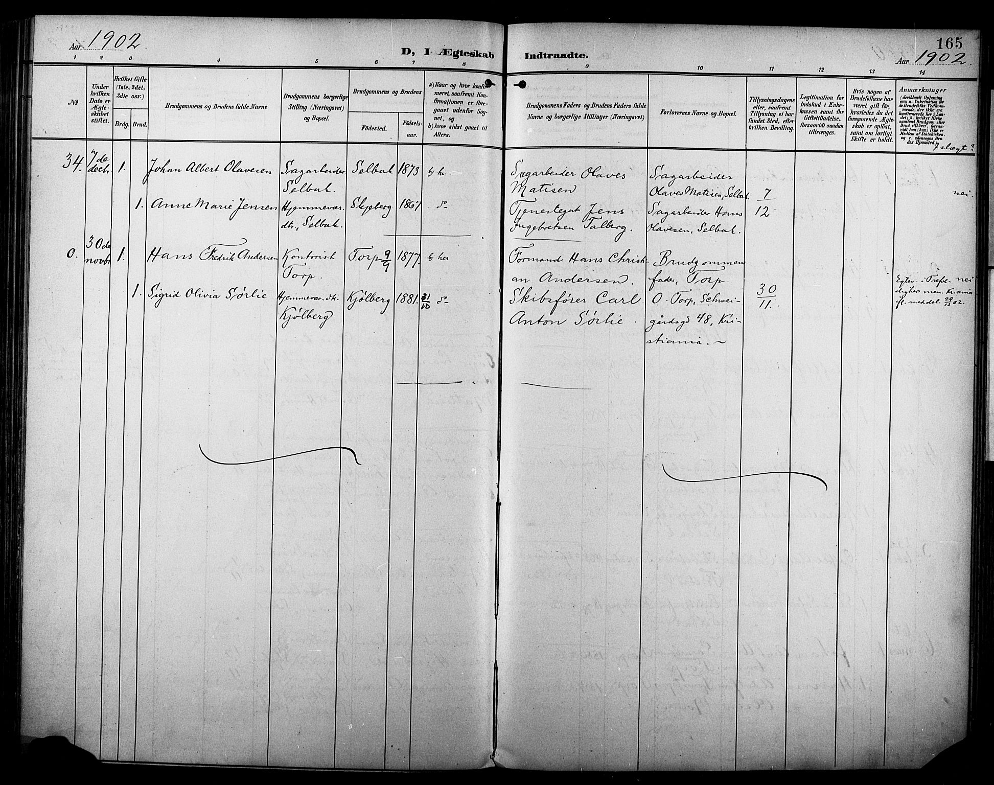 Borge prestekontor Kirkebøker, AV/SAO-A-10903/F/Fa/L0009: Parish register (official) no. I 9, 1902-1911, p. 165