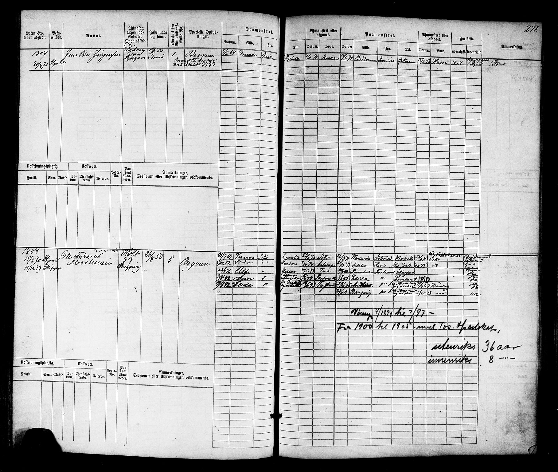 Tvedestrand mønstringskrets, SAK/2031-0011/F/Fb/L0016: Hovedrulle nr 767-1532, U-32, 1869-1910, p. 280