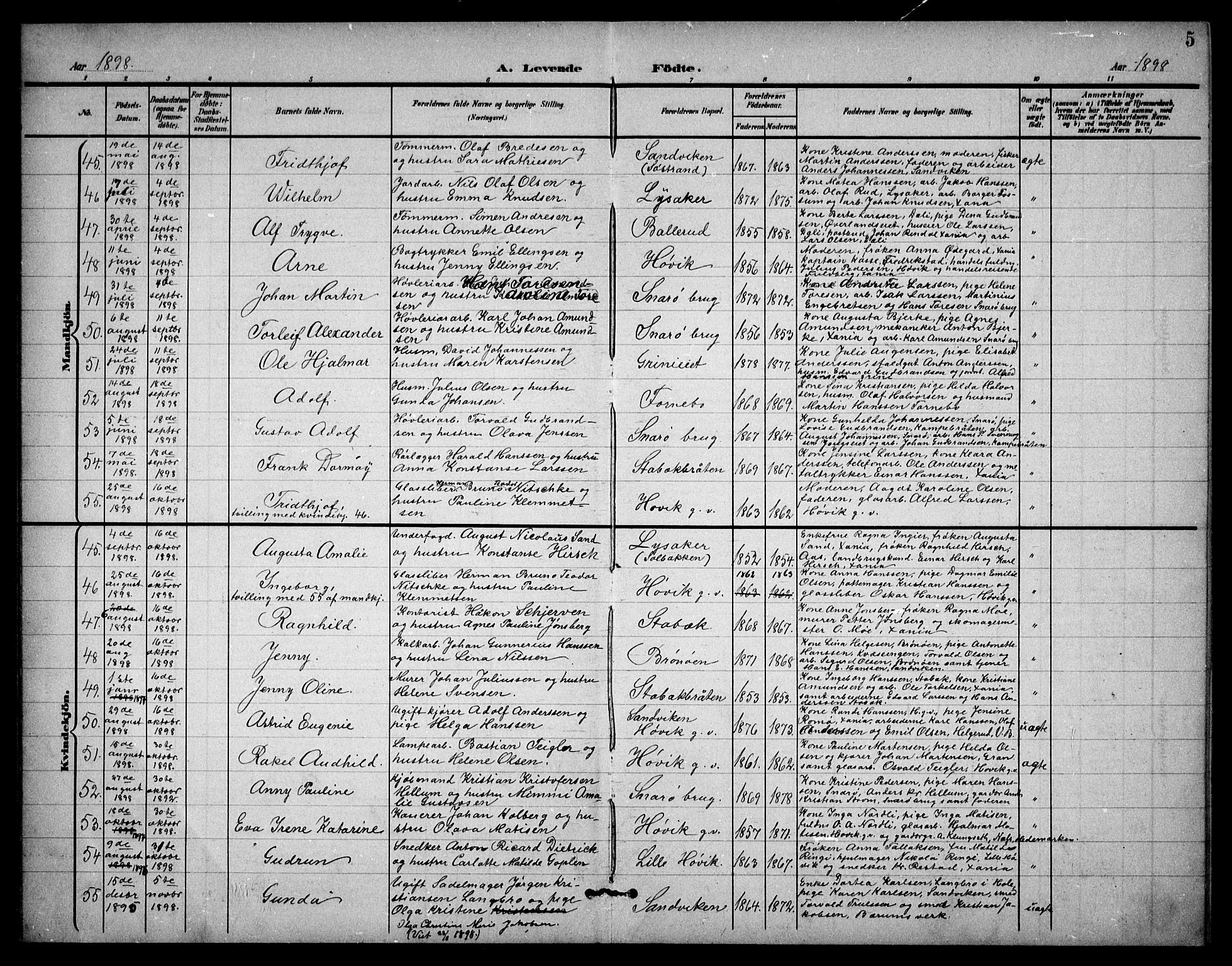 Østre Bærum prestekontor Kirkebøker, AV/SAO-A-10887/G/Ga/L0001: Parish register (copy) no. 1, 1898-1913, p. 5