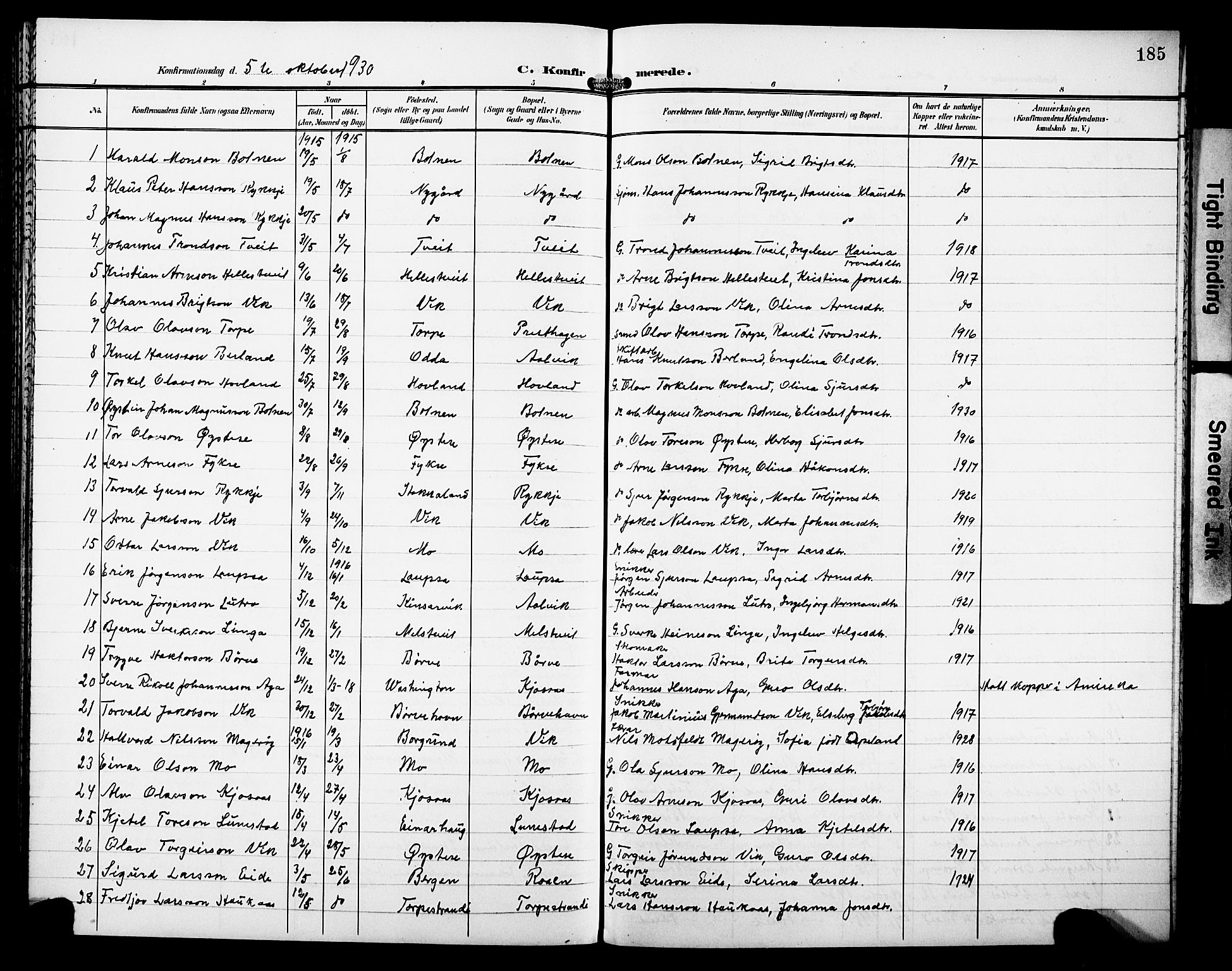 Kvam sokneprestembete, SAB/A-76201/H/Hab: Parish register (copy) no. C 4, 1906-1931, p. 185