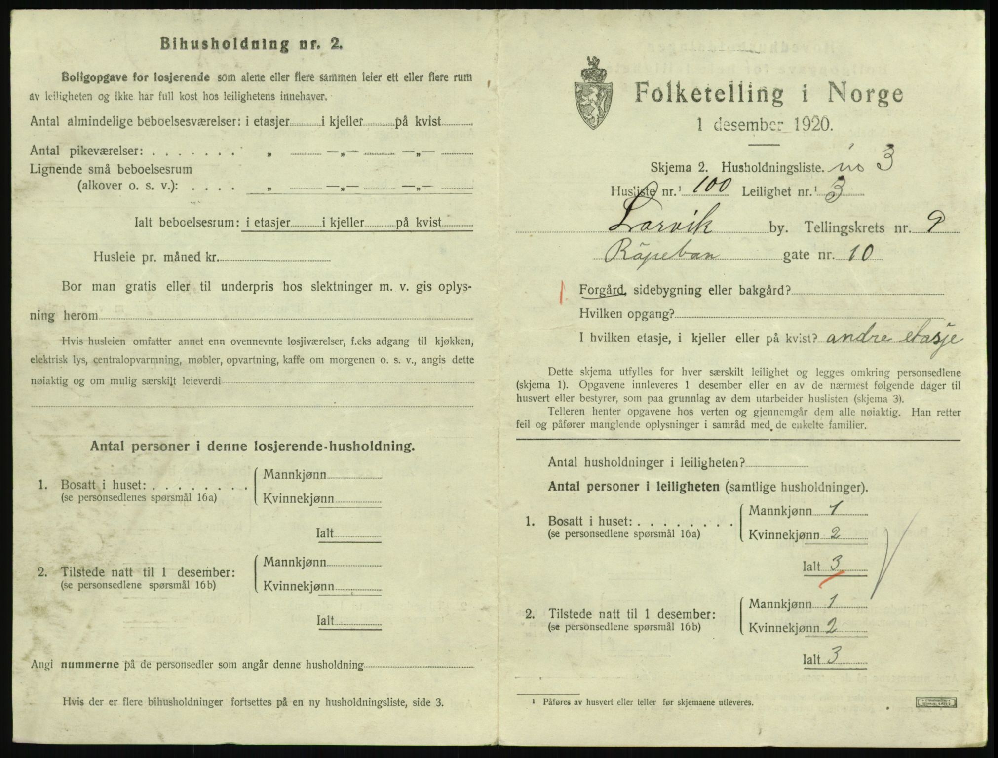 SAKO, 1920 census for Larvik, 1920, p. 7402