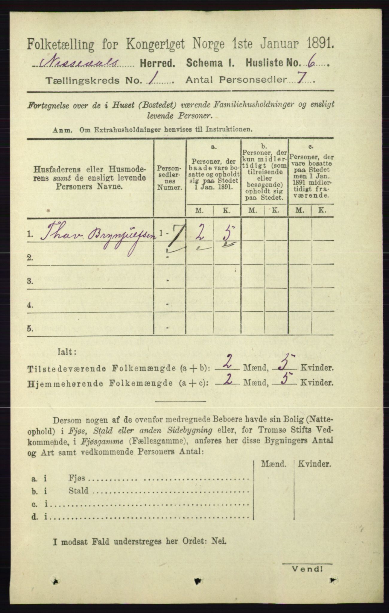 RA, 1891 census for 0830 Nissedal, 1891, p. 30