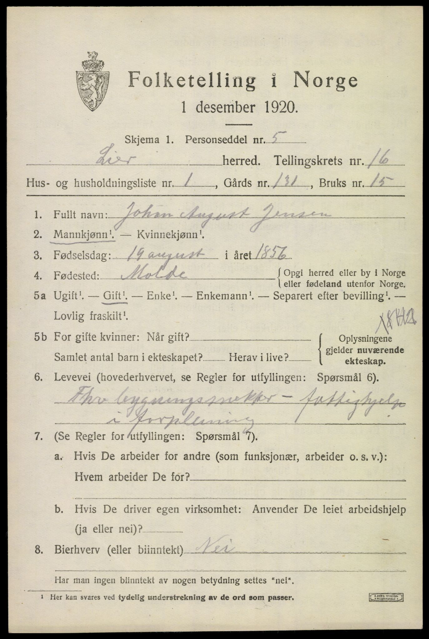 SAKO, 1920 census for Lier, 1920, p. 23290