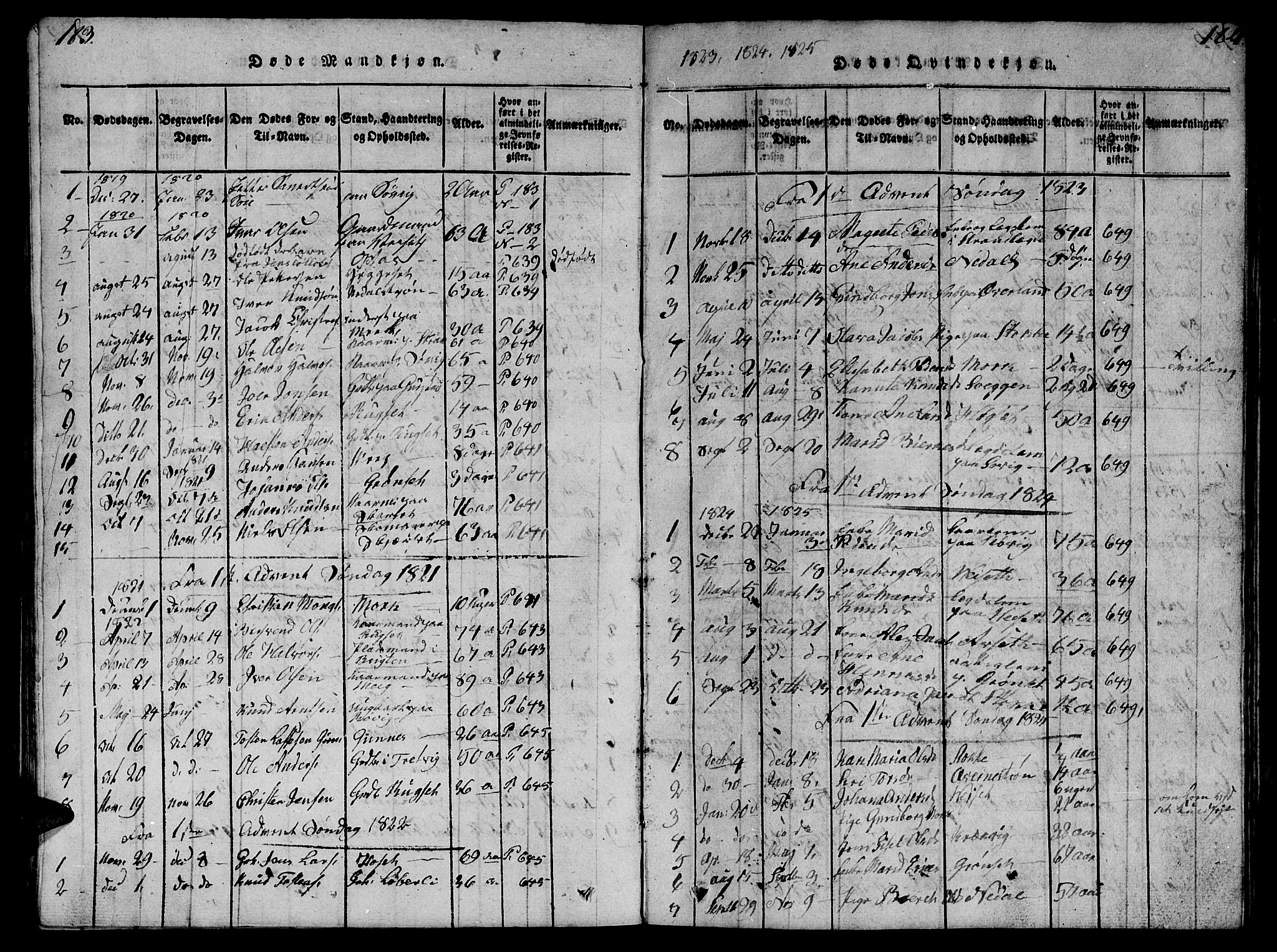 Ministerialprotokoller, klokkerbøker og fødselsregistre - Møre og Romsdal, SAT/A-1454/568/L0811: Parish register (copy) no. 568C01, 1819-1828, p. 183-184