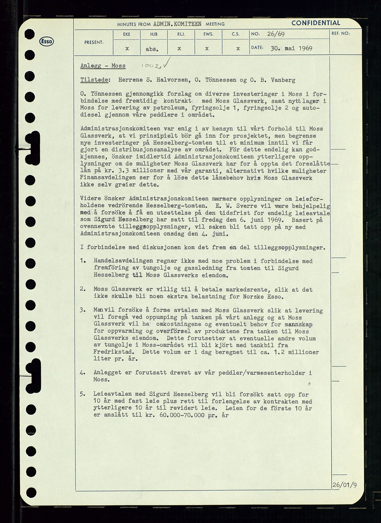 Pa 0982 - Esso Norge A/S, AV/SAST-A-100448/A/Aa/L0003/0001: Den administrerende direksjon Board minutes (styrereferater) og Bedriftforsamlingsprotokoll / Den administrerende direksjon Board minutes (styrereferater), 1969, p. 85