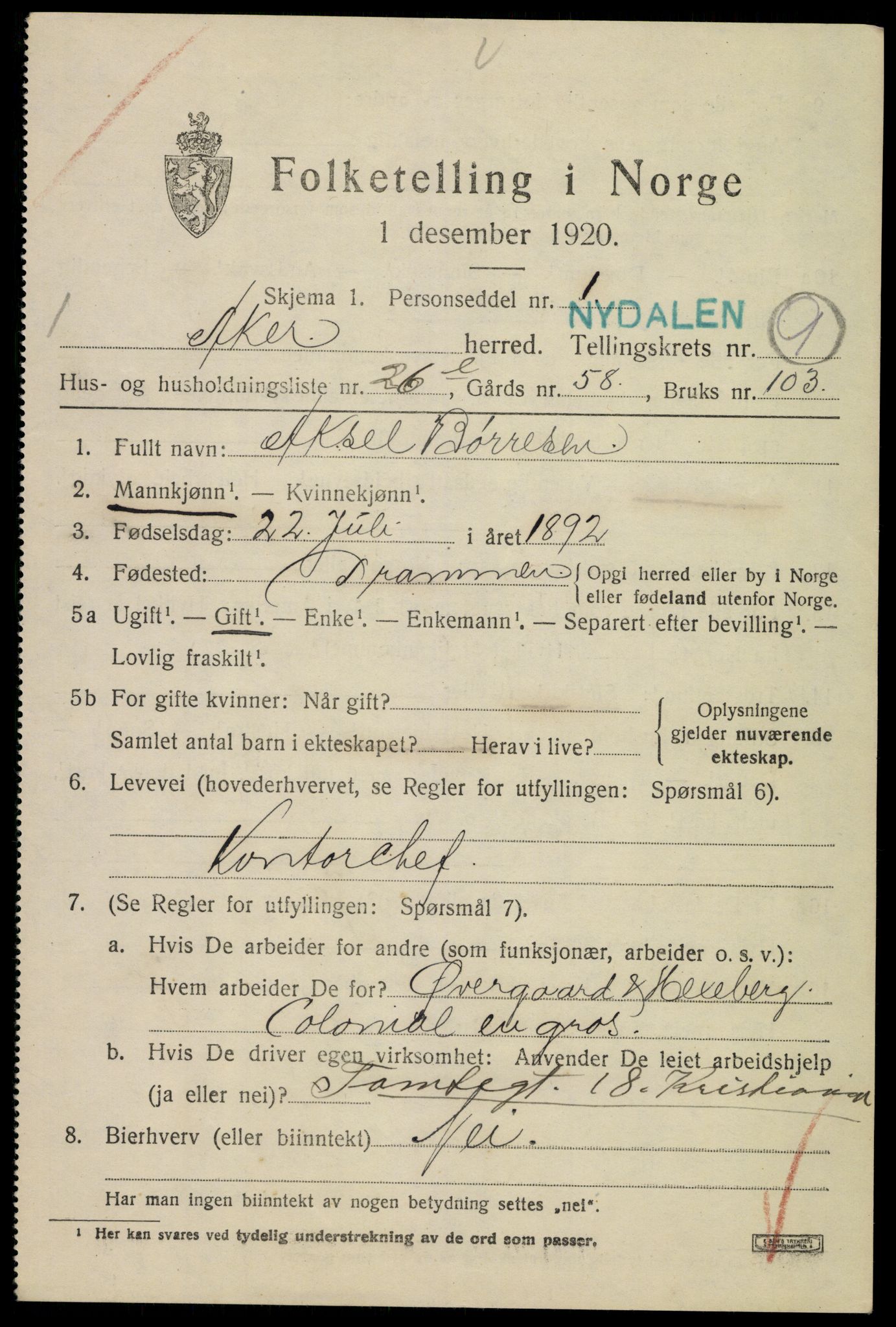 SAO, 1920 census for Aker, 1920, p. 57448