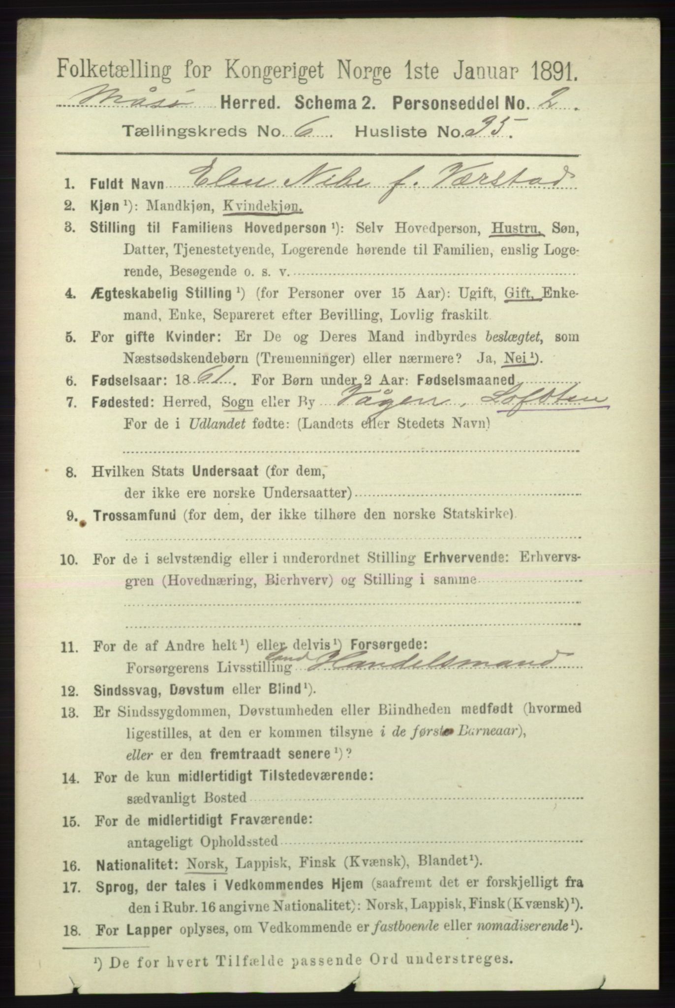 RA, 1891 census for 2018 Måsøy, 1891, p. 1321