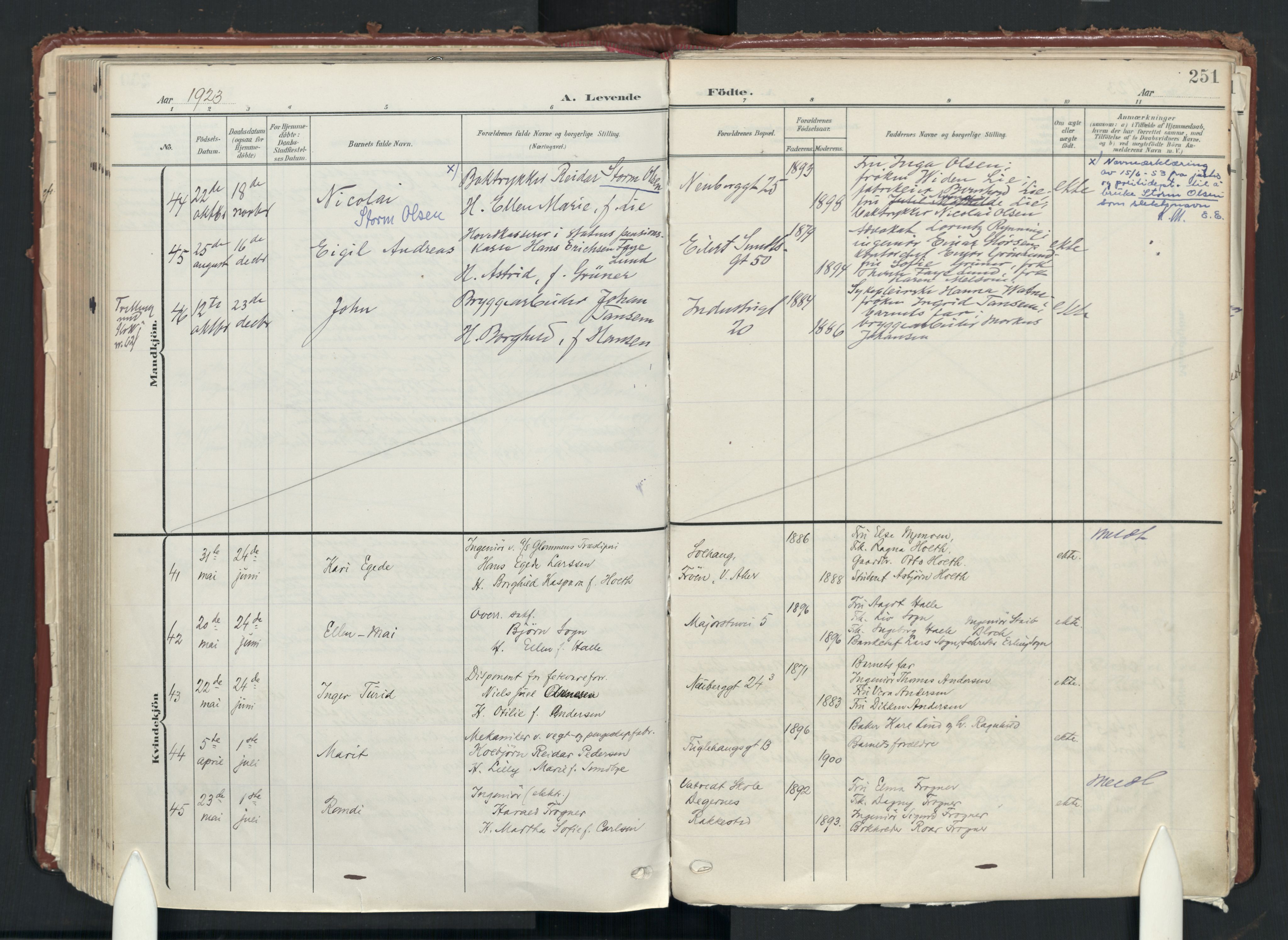 Uranienborg prestekontor Kirkebøker, AV/SAO-A-10877/F/Fa/L0010: Parish register (official) no. I 10, 1907-1928, p. 251