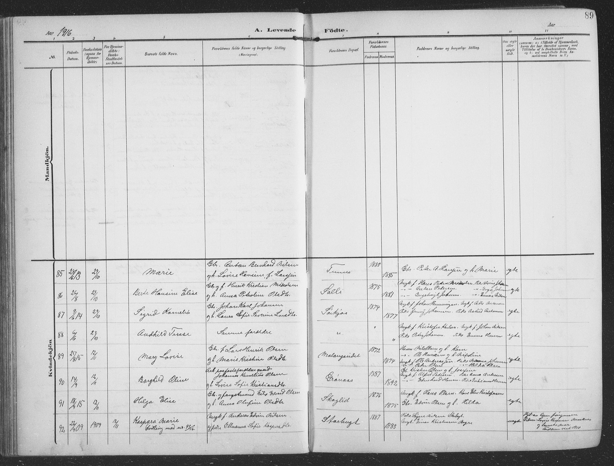 Balsfjord sokneprestembete, AV/SATØ-S-1303/G/Ga/L0009klokker: Parish register (copy) no. 9, 1906-1920, p. 89