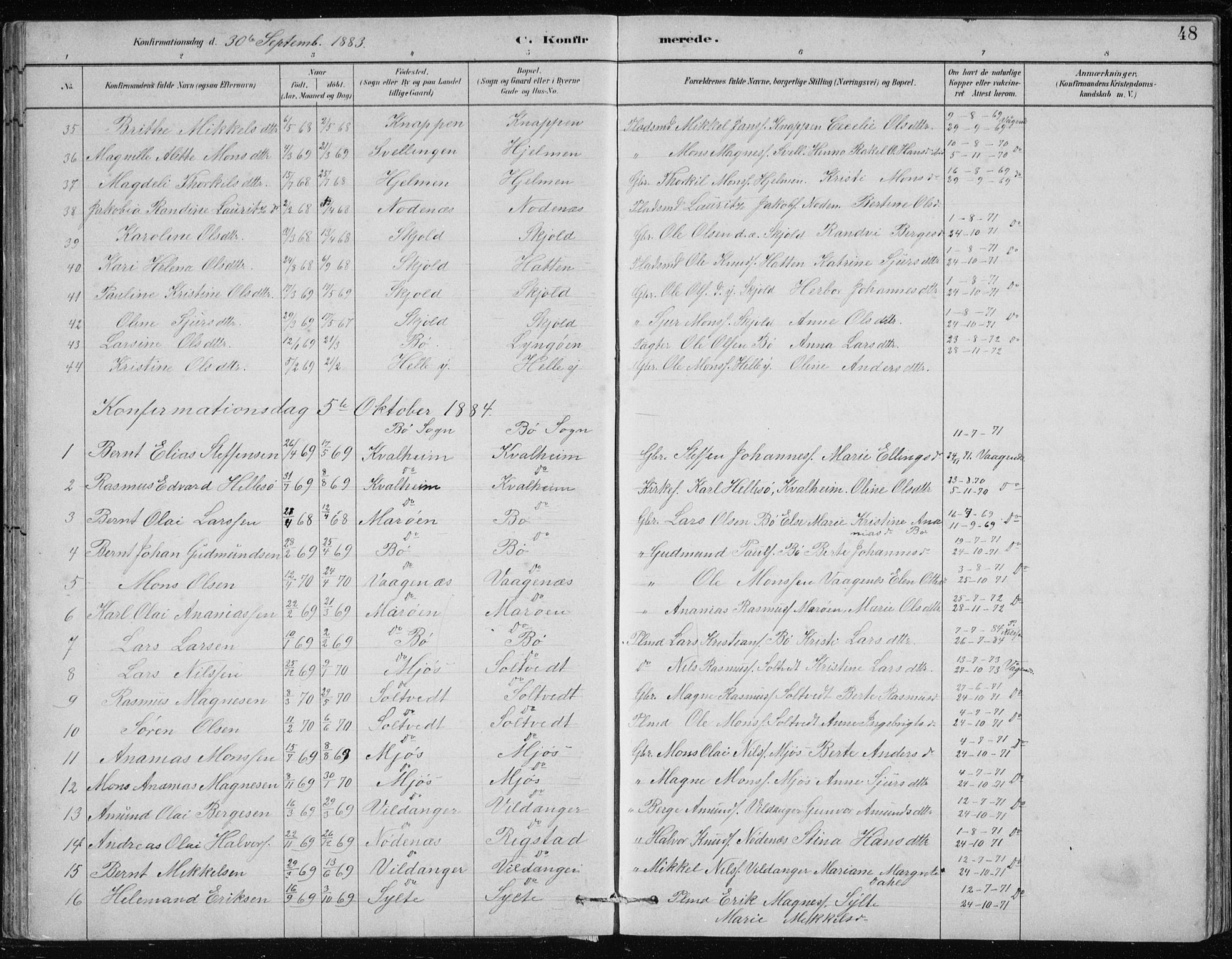 Manger sokneprestembete, SAB/A-76801/H/Hab: Parish register (copy) no. B 2, 1882-1890, p. 48