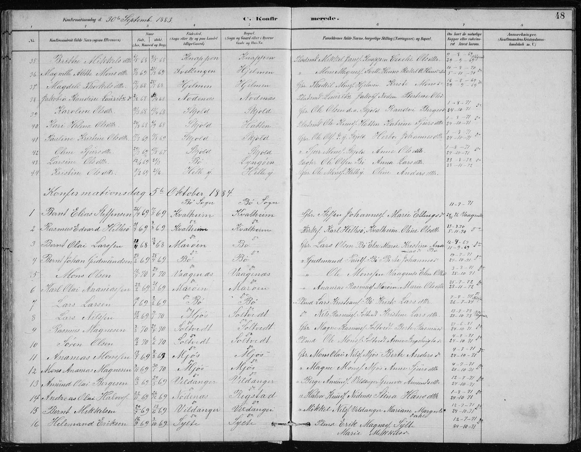 Manger sokneprestembete, AV/SAB-A-76801/H/Hab: Parish register (copy) no. B 2, 1882-1890, p. 48