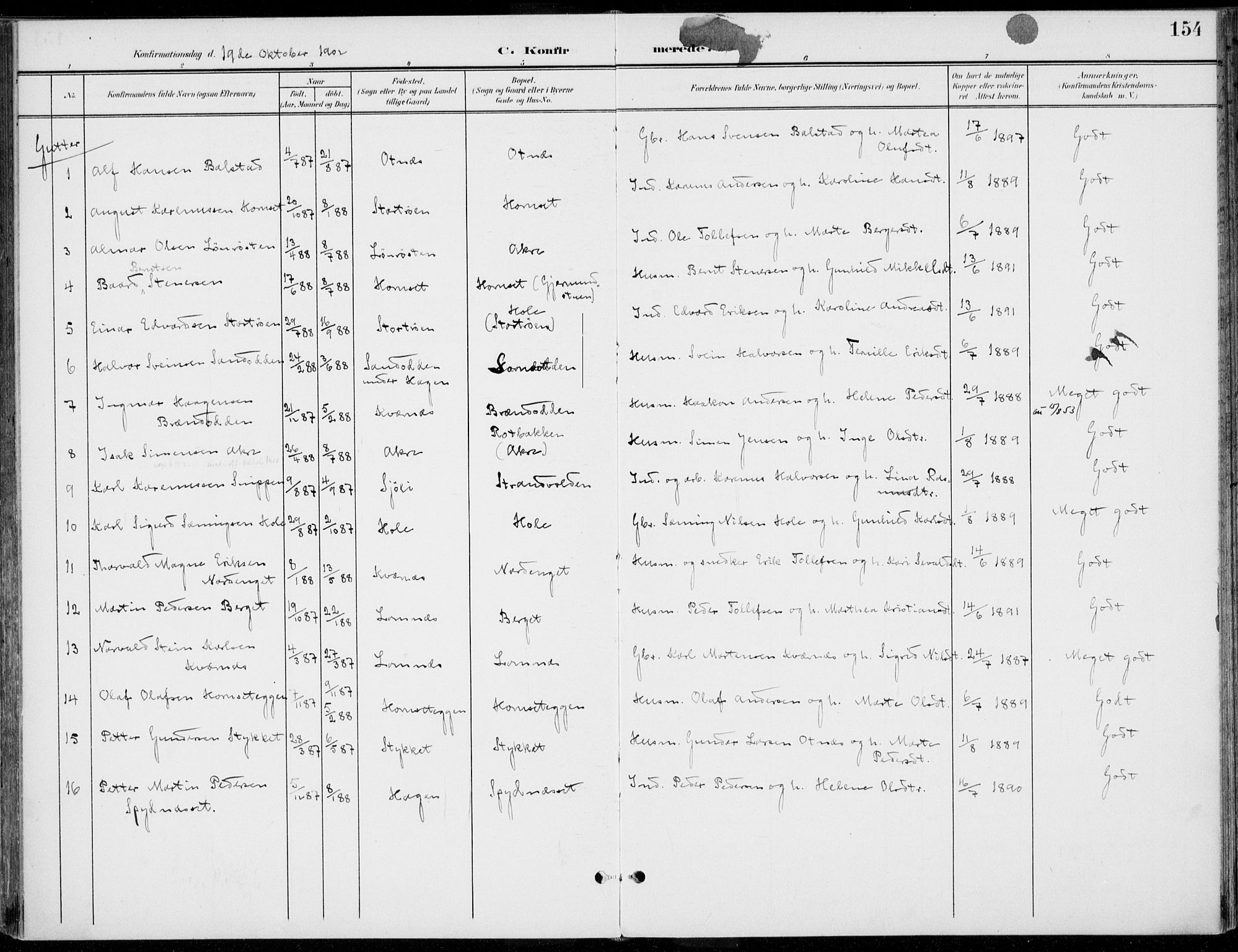 Rendalen prestekontor, SAH/PREST-054/H/Ha/Haa/L0011: Parish register (official) no. 11, 1901-1925, p. 154