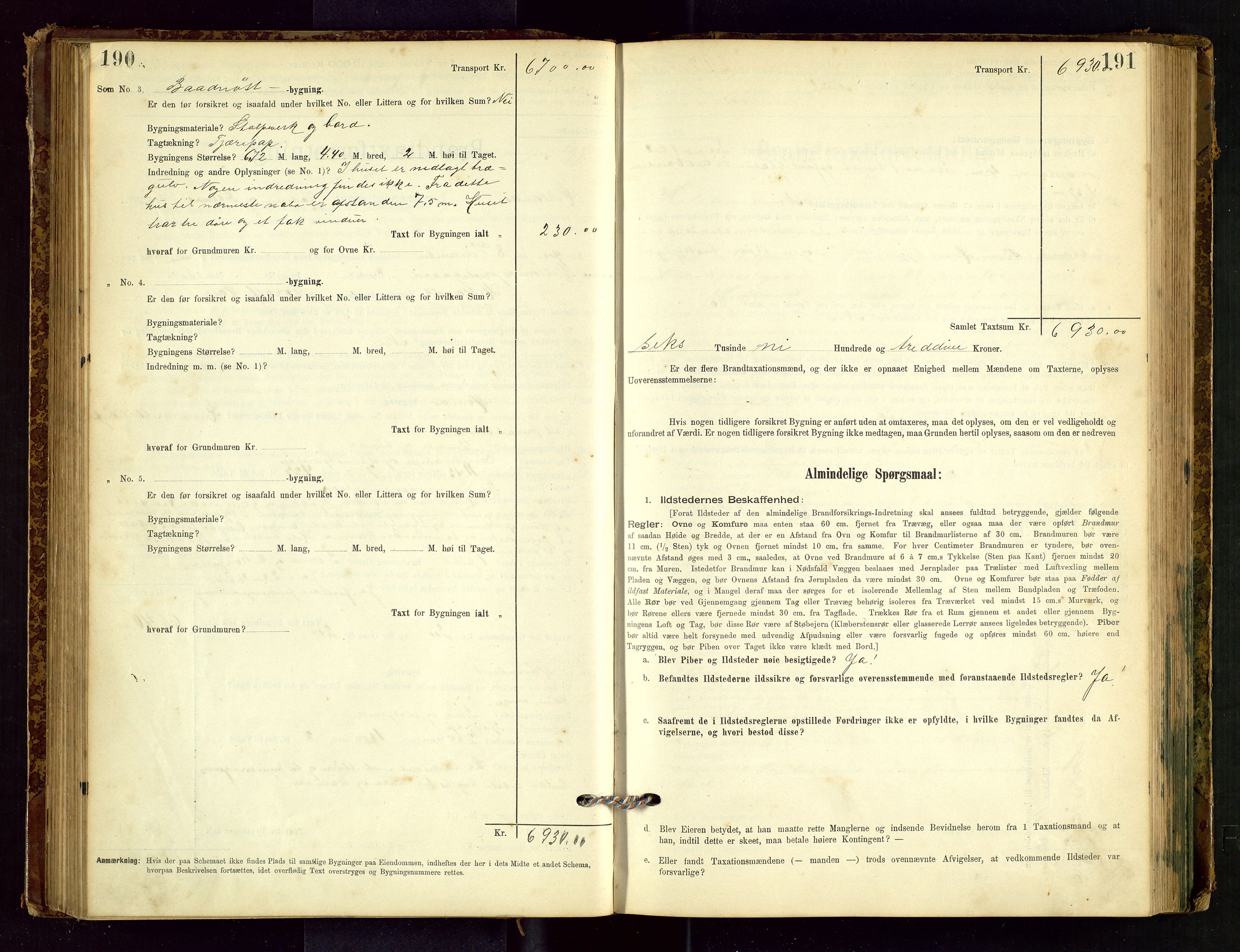 Hetland lensmannskontor, SAST/A-100101/Gob/L0001: "Brandtaxationsprotokol", 1895-1918, p. 190-191