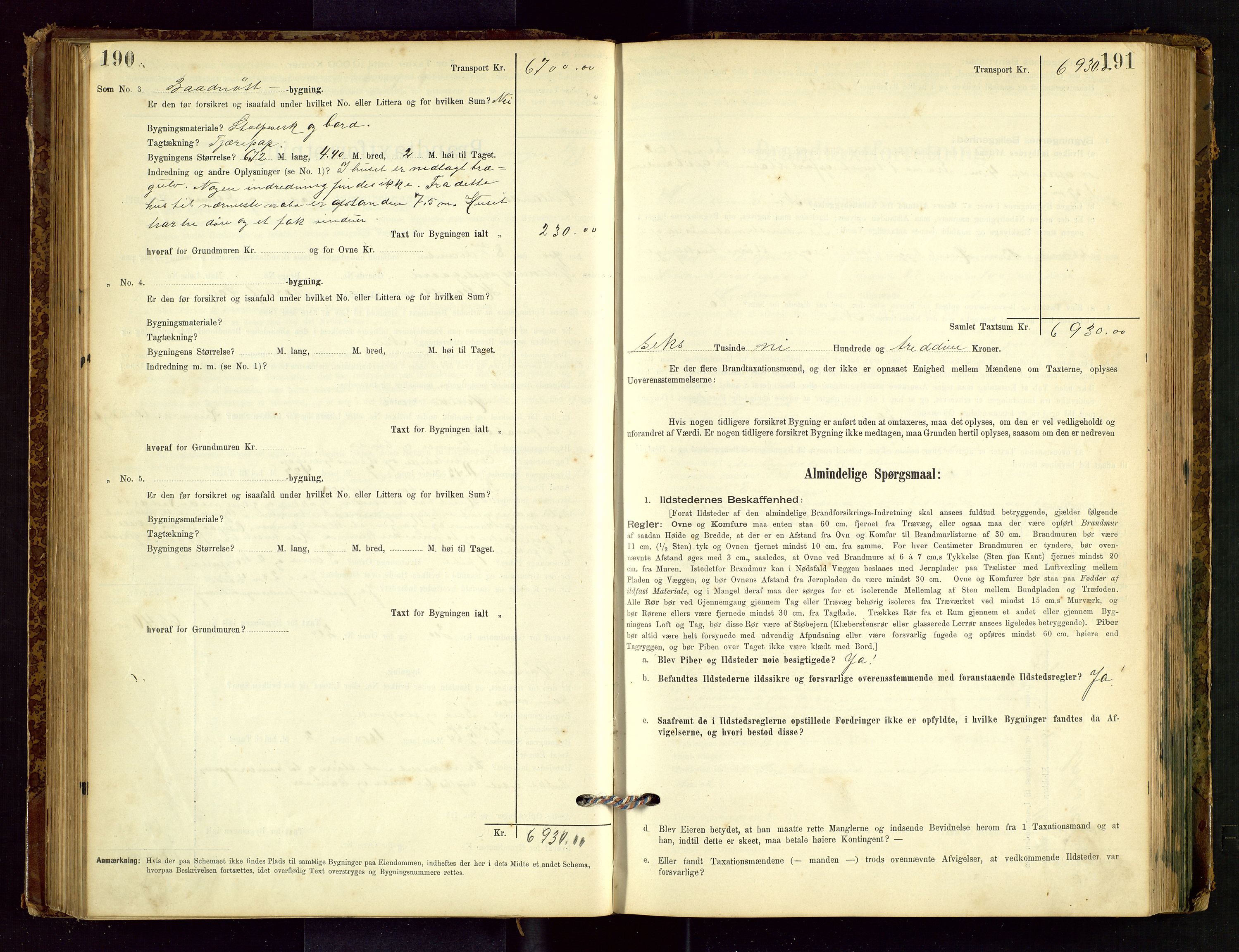 Hetland lensmannskontor, AV/SAST-A-100101/Gob/L0001: "Brandtaxationsprotokol", 1895-1918, p. 190-191