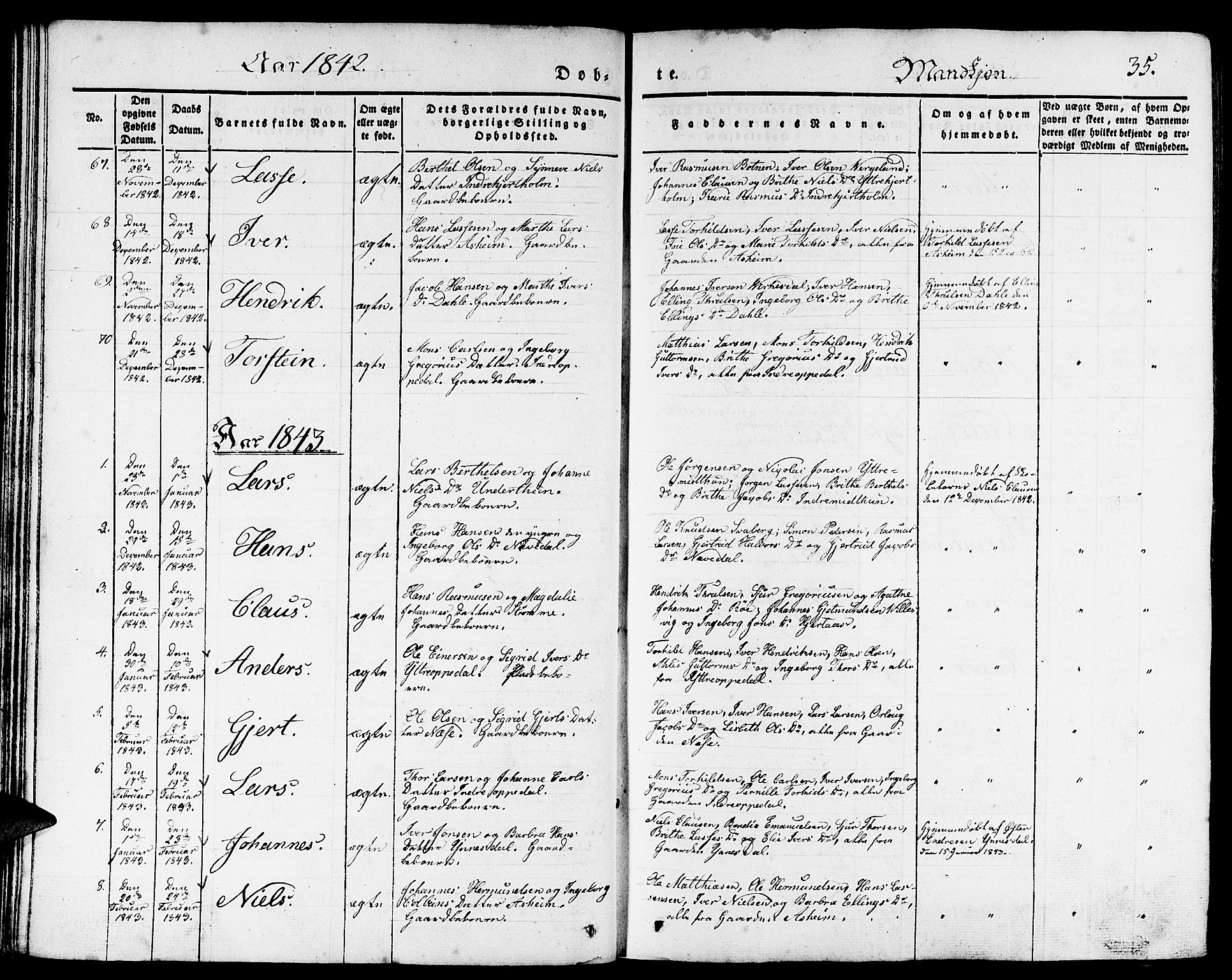 Gulen sokneprestembete, AV/SAB-A-80201/H/Haa/Haaa/L0020: Parish register (official) no. A 20, 1837-1847, p. 35