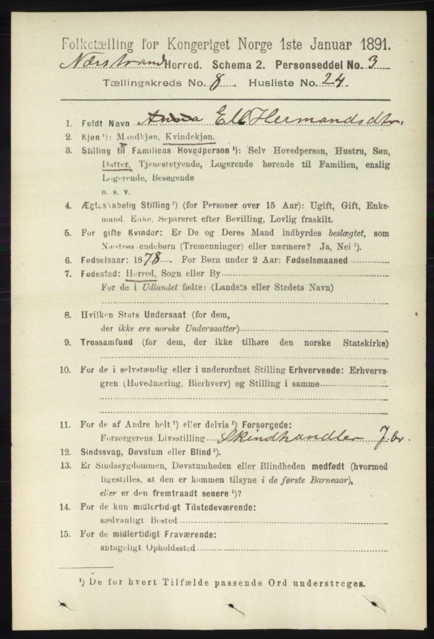 RA, 1891 census for 1139 Nedstrand, 1891, p. 1526