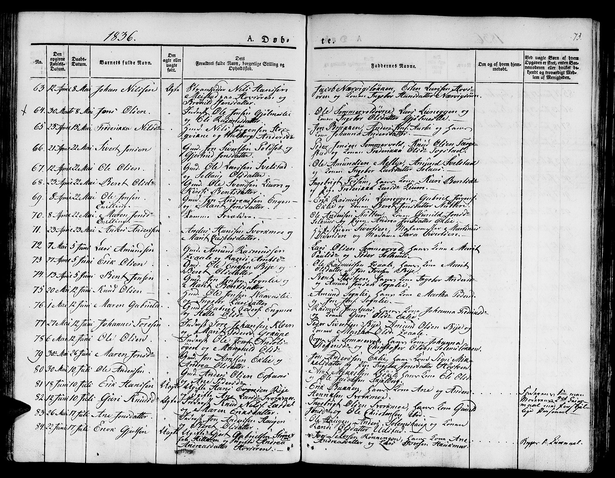 Ministerialprotokoller, klokkerbøker og fødselsregistre - Sør-Trøndelag, SAT/A-1456/668/L0804: Parish register (official) no. 668A04, 1826-1839, p. 73