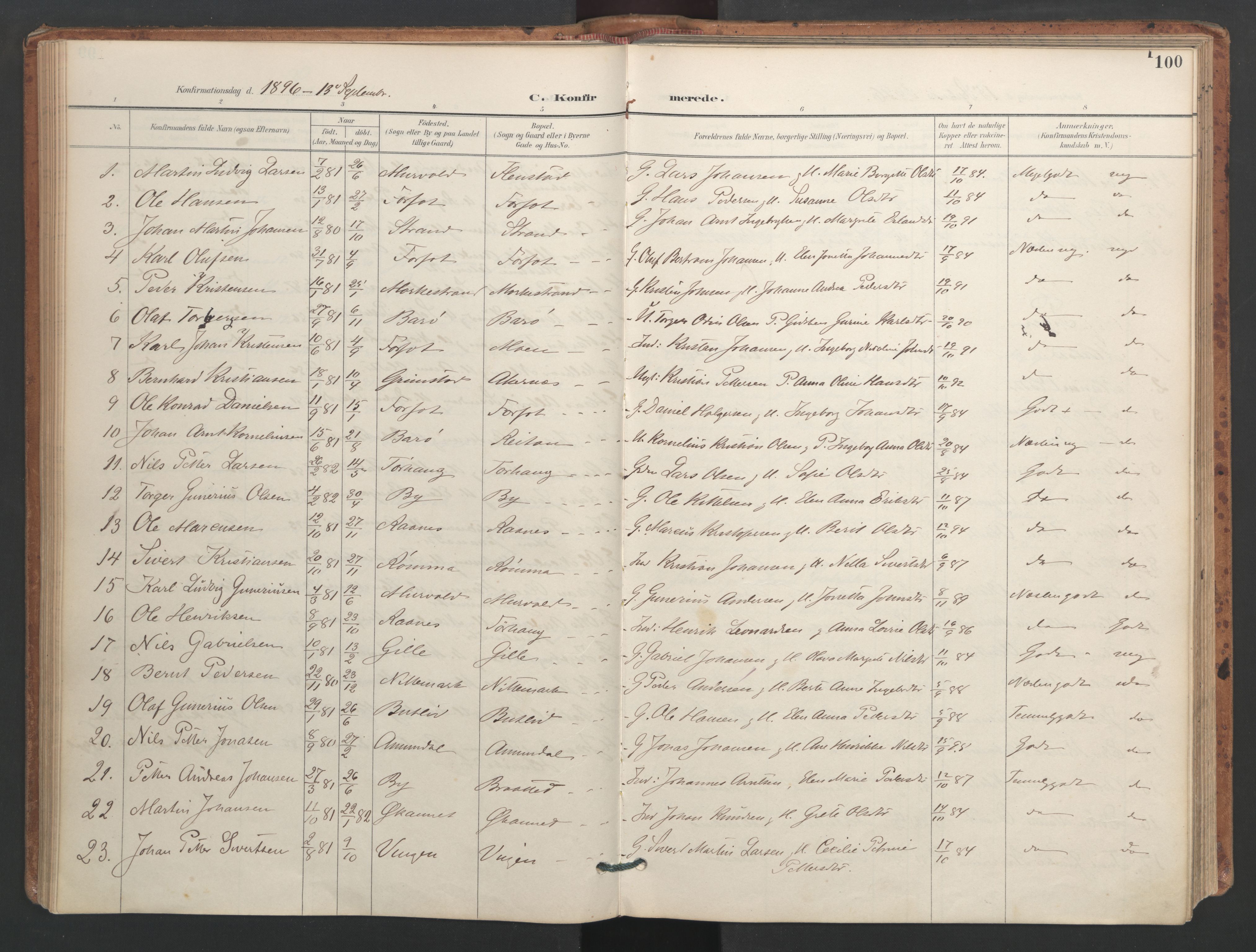 Ministerialprotokoller, klokkerbøker og fødselsregistre - Sør-Trøndelag, AV/SAT-A-1456/655/L0681: Parish register (official) no. 655A10, 1895-1907, p. 100