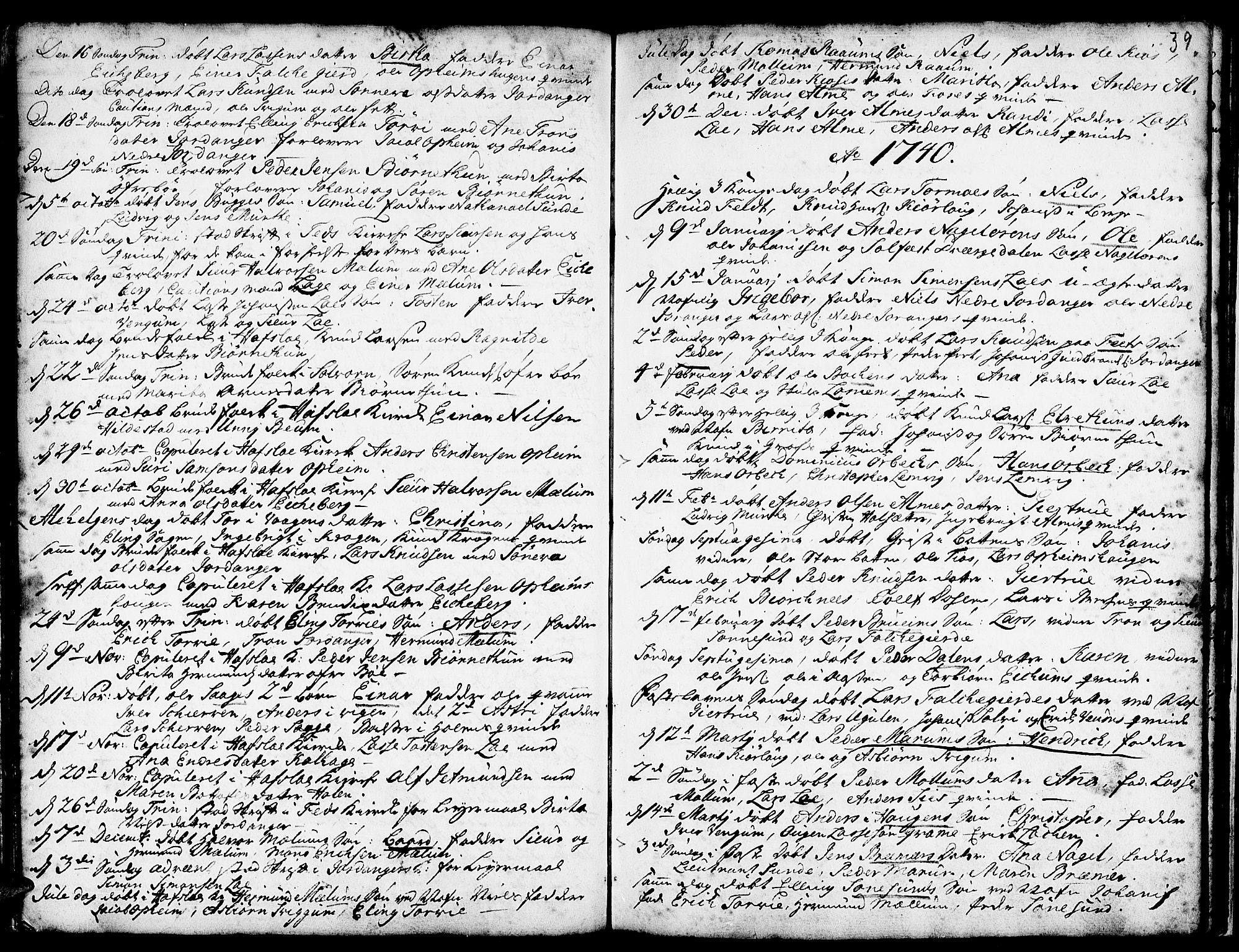 Hafslo sokneprestembete, AV/SAB-A-80301/H/Haa/Haaa/L0001: Parish register (official) no. A 1, 1717-1755, p. 39