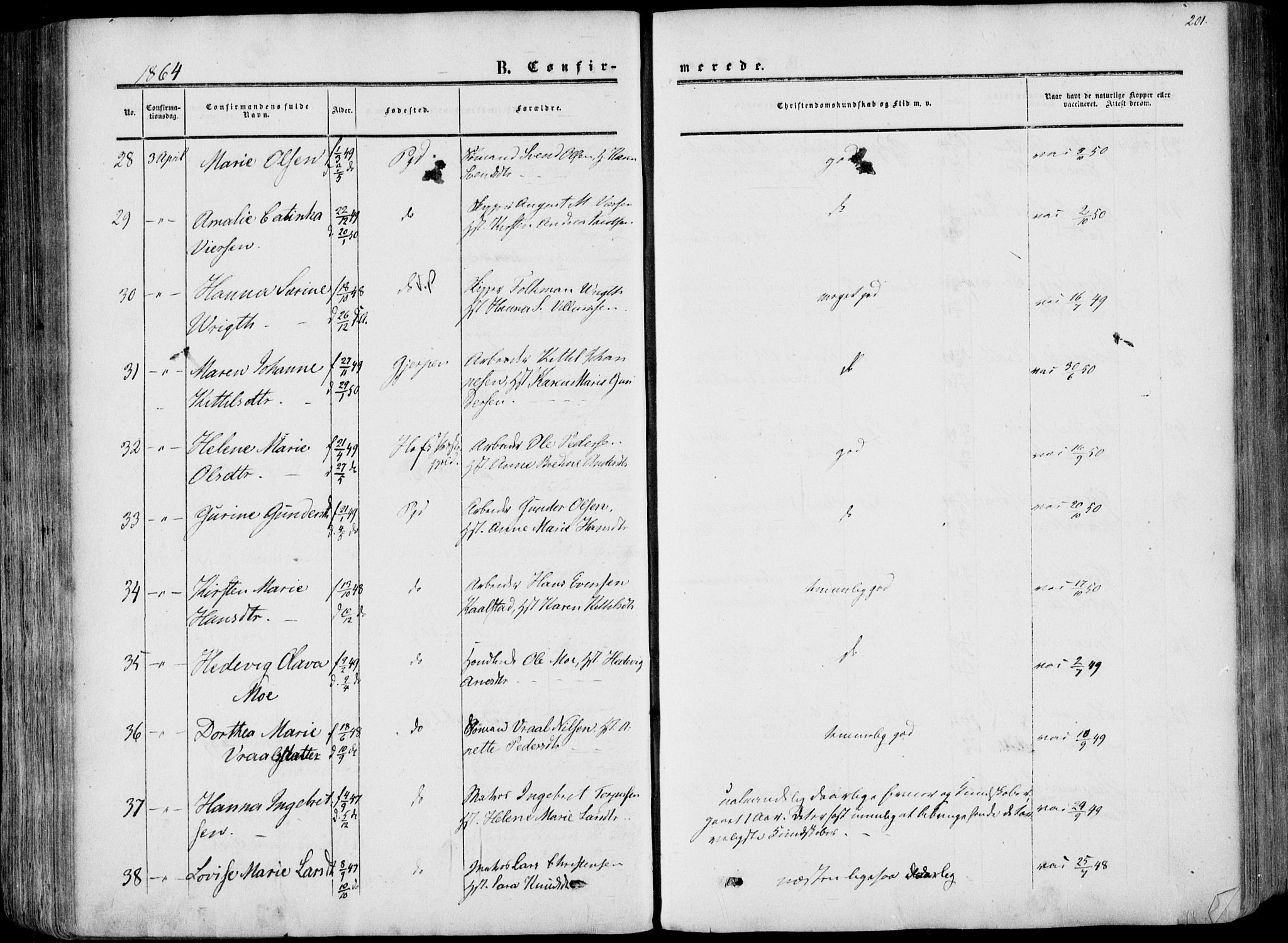 Porsgrunn kirkebøker , AV/SAKO-A-104/F/Fa/L0007: Parish register (official) no. 7, 1858-1877, p. 201