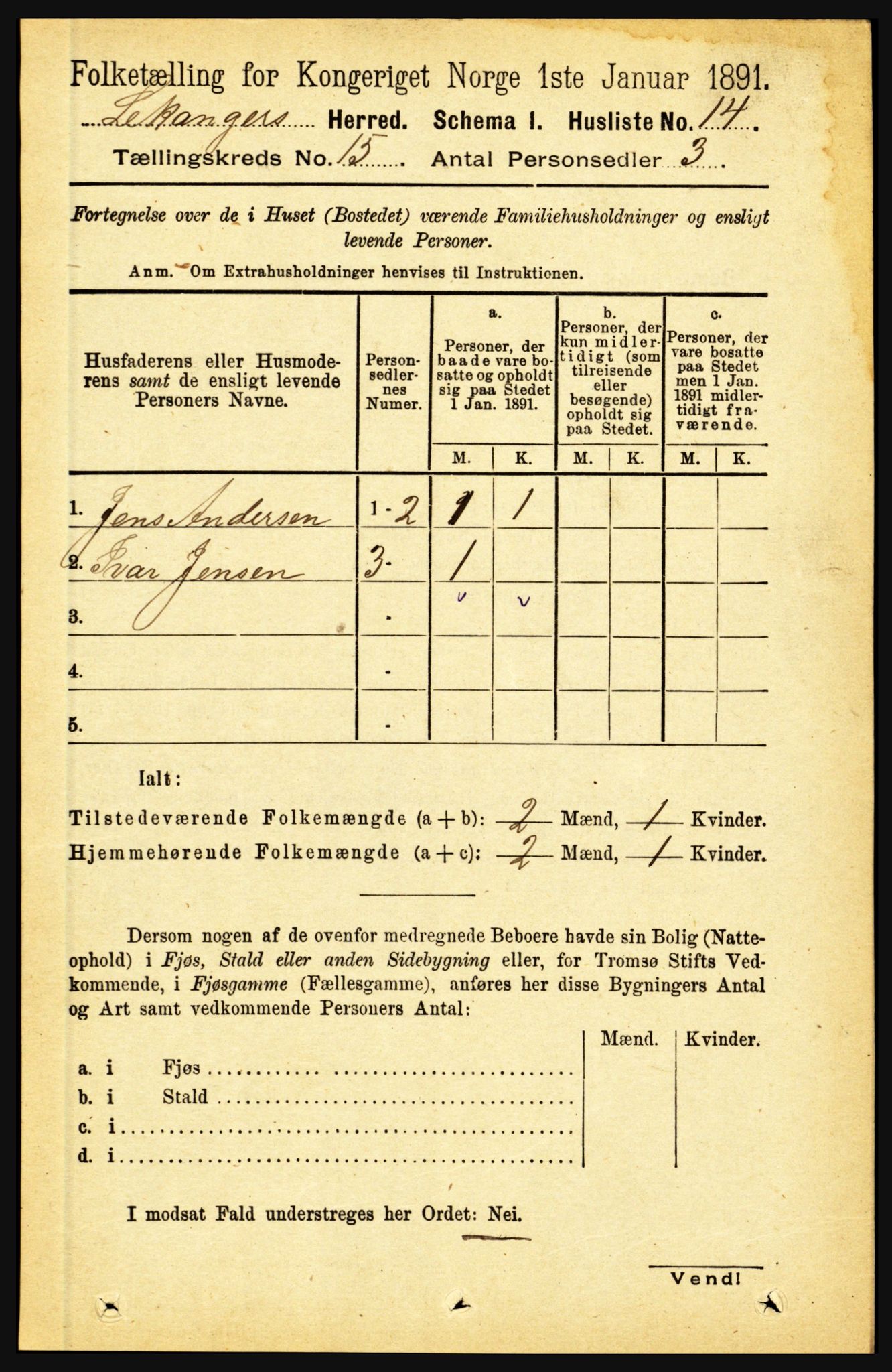 RA, 1891 census for 1419 Leikanger, 1891, p. 2837