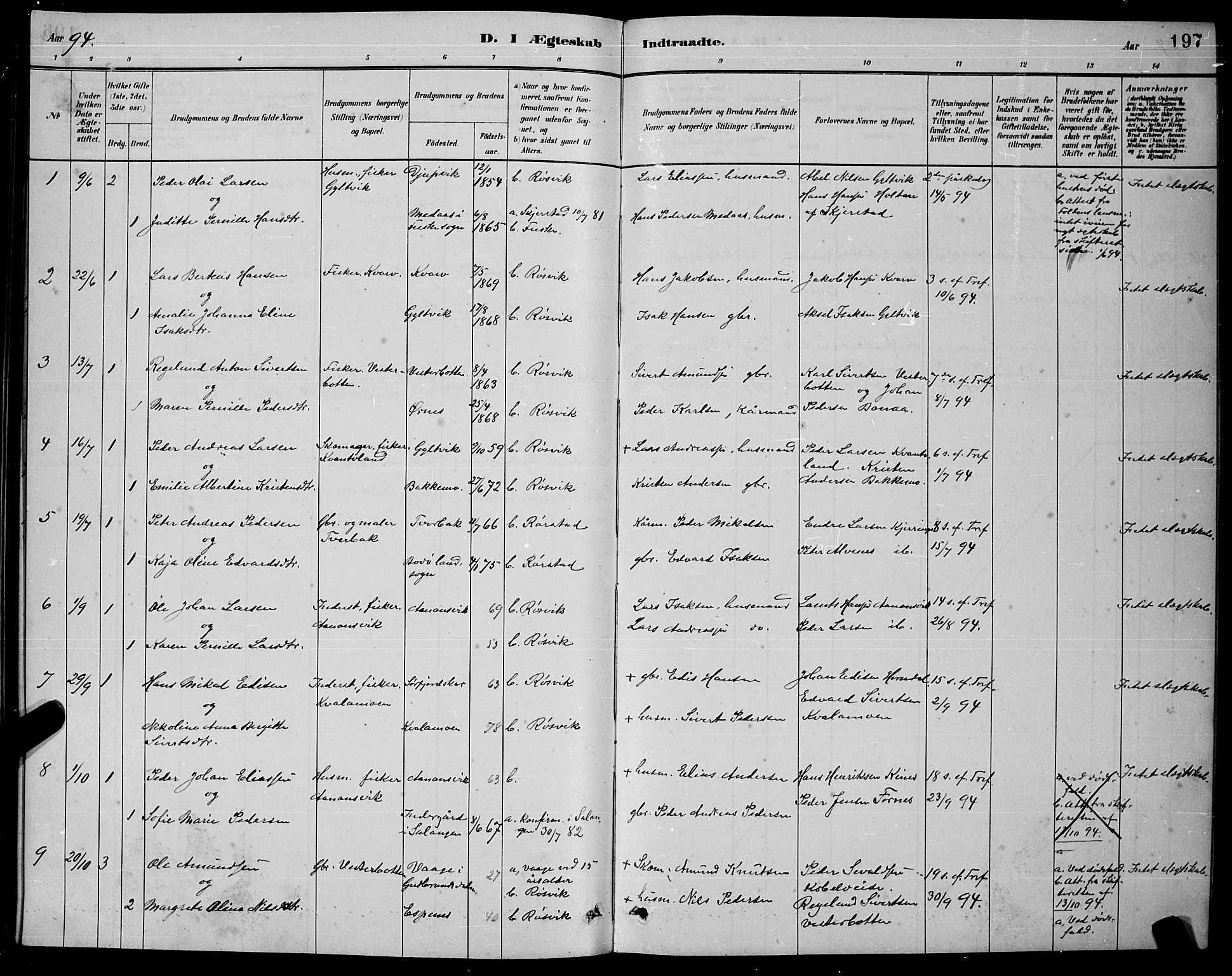 Ministerialprotokoller, klokkerbøker og fødselsregistre - Nordland, AV/SAT-A-1459/853/L0772: Parish register (official) no. 853A11, 1881-1900, p. 197