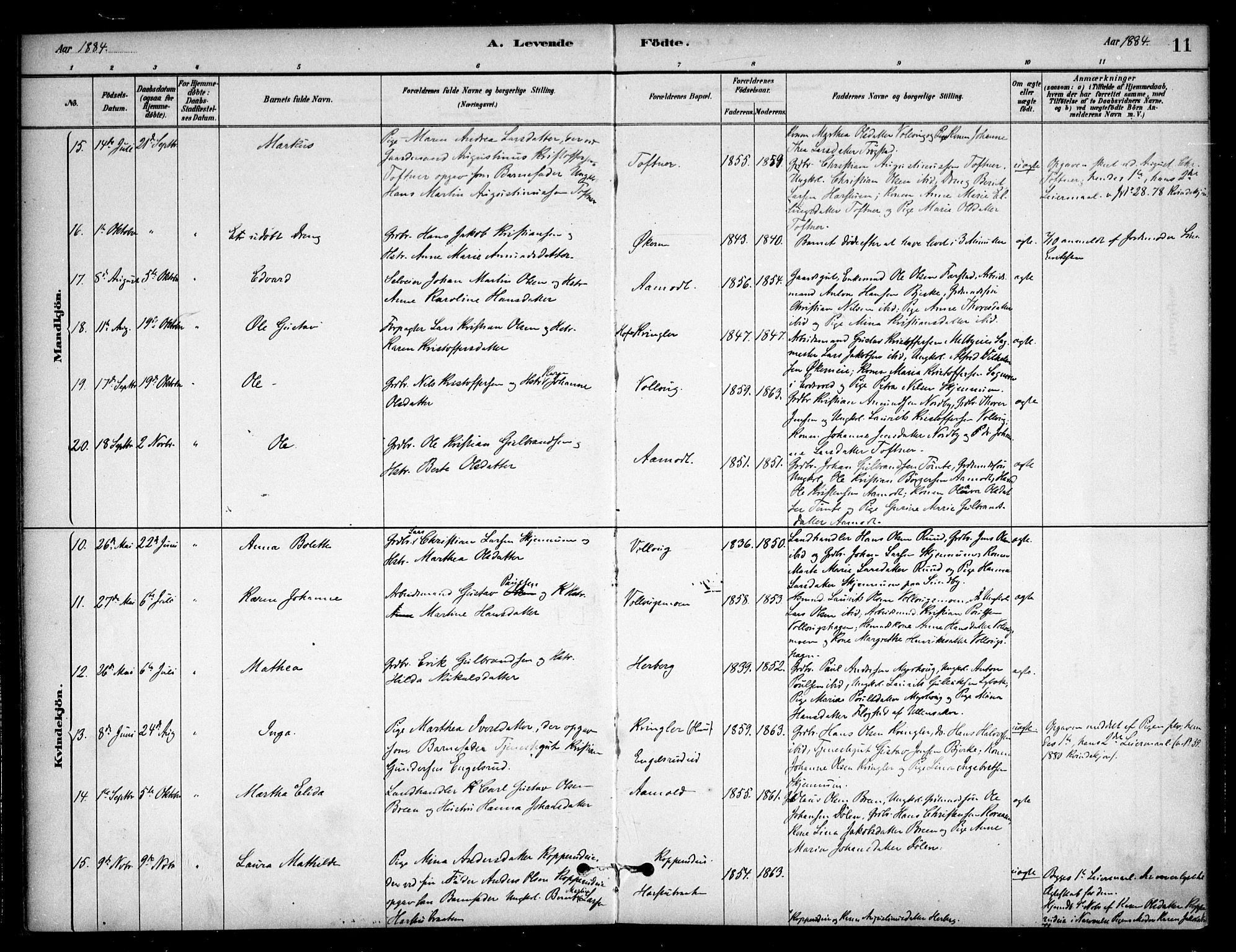 Nannestad prestekontor Kirkebøker, AV/SAO-A-10414a/F/Fc/L0001: Parish register (official) no. III 1, 1881-1892, p. 11