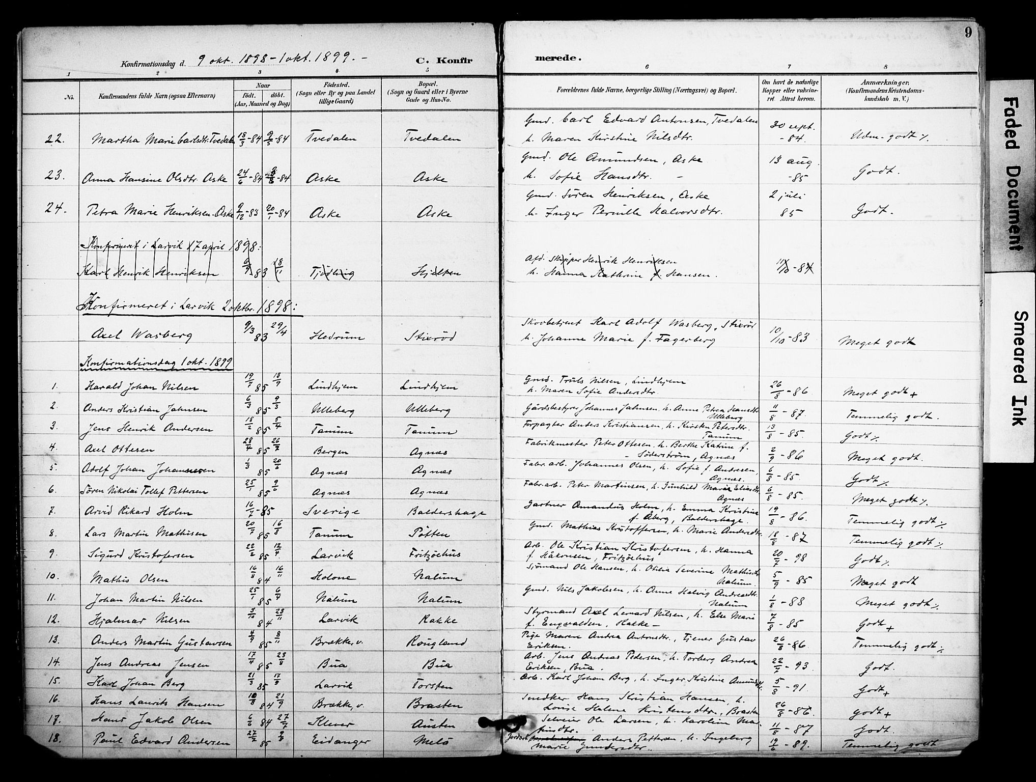 Brunlanes kirkebøker, SAKO/A-342/F/Fc/L0002: Parish register (official) no. III 2, 1895-1899, p. 9