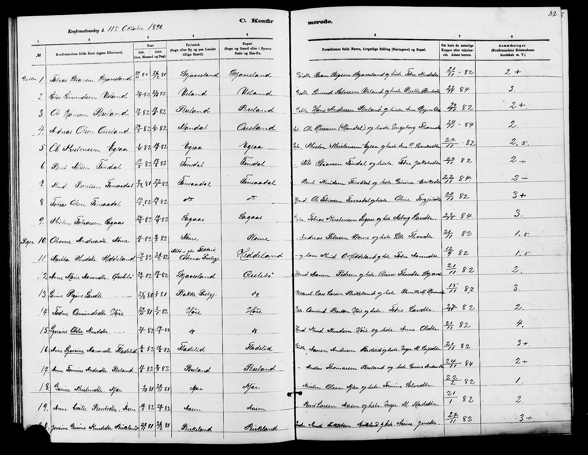Holum sokneprestkontor, SAK/1111-0022/F/Fb/Fbc/L0003: Parish register (copy) no. B 3, 1882-1908, p. 82