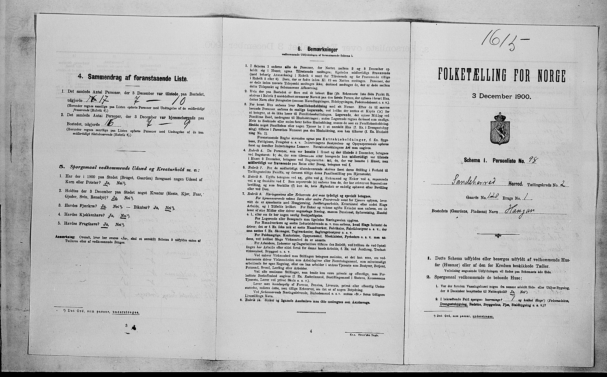 RA, 1900 census for Sandeherred, 1900, p. 724