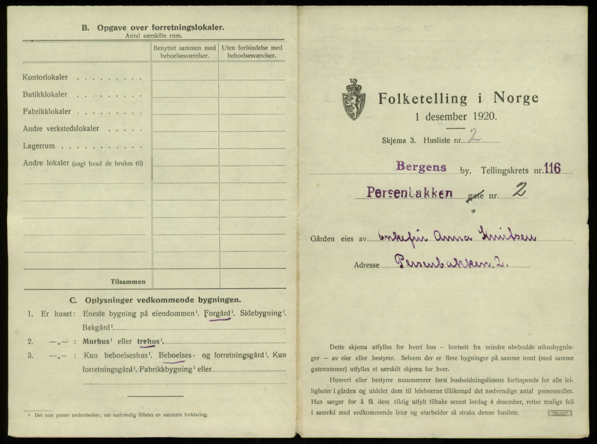 SAB, 1920 census for Bergen, 1920, p. 10407