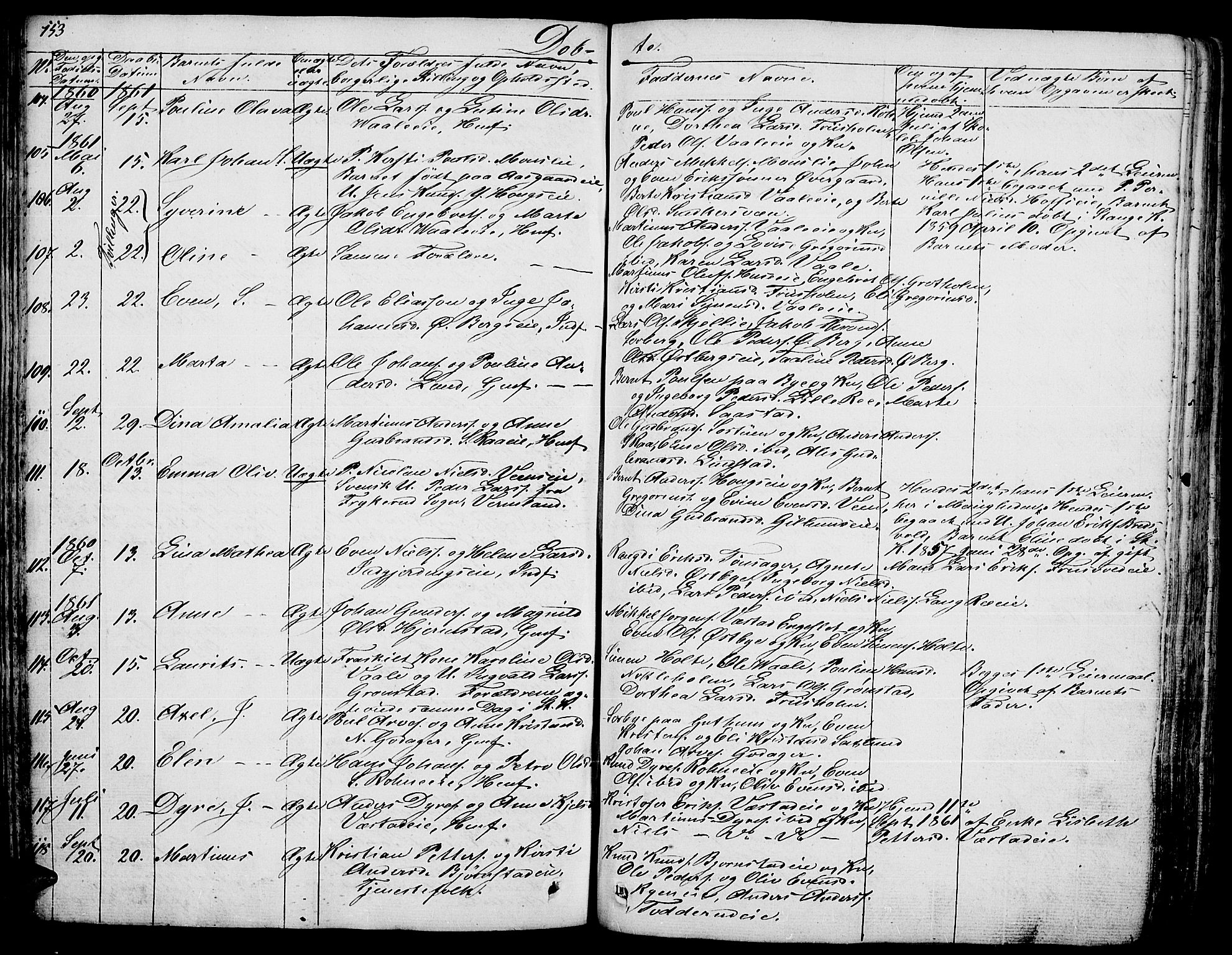 Stange prestekontor, AV/SAH-PREST-002/L/L0003: Parish register (copy) no. 3, 1840-1864, p. 153