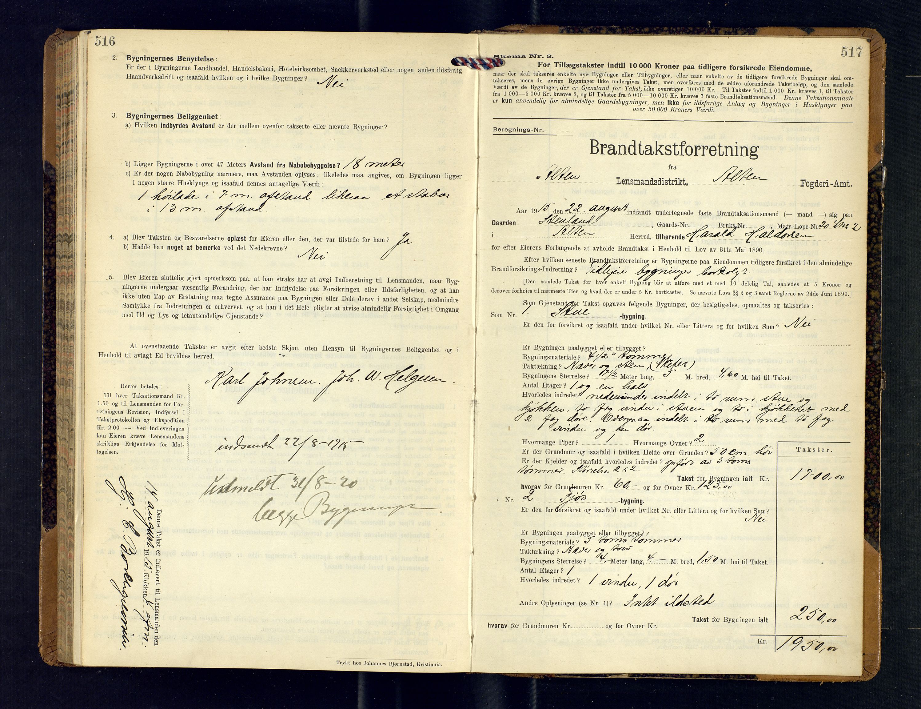 Alta lensmannskontor, AV/SATØ-S-1165/O/Ob/L0171: Branntakstprotokoll, 1911-1915, p. 516-517