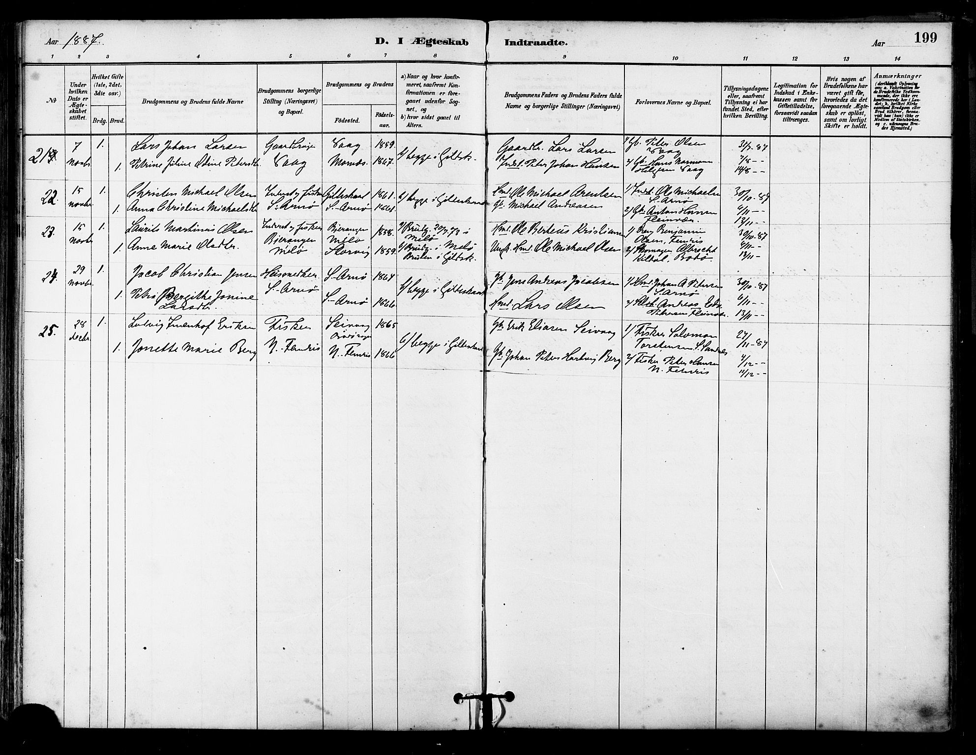 Ministerialprotokoller, klokkerbøker og fødselsregistre - Nordland, AV/SAT-A-1459/805/L0099: Parish register (official) no. 805A06, 1880-1891, p. 199