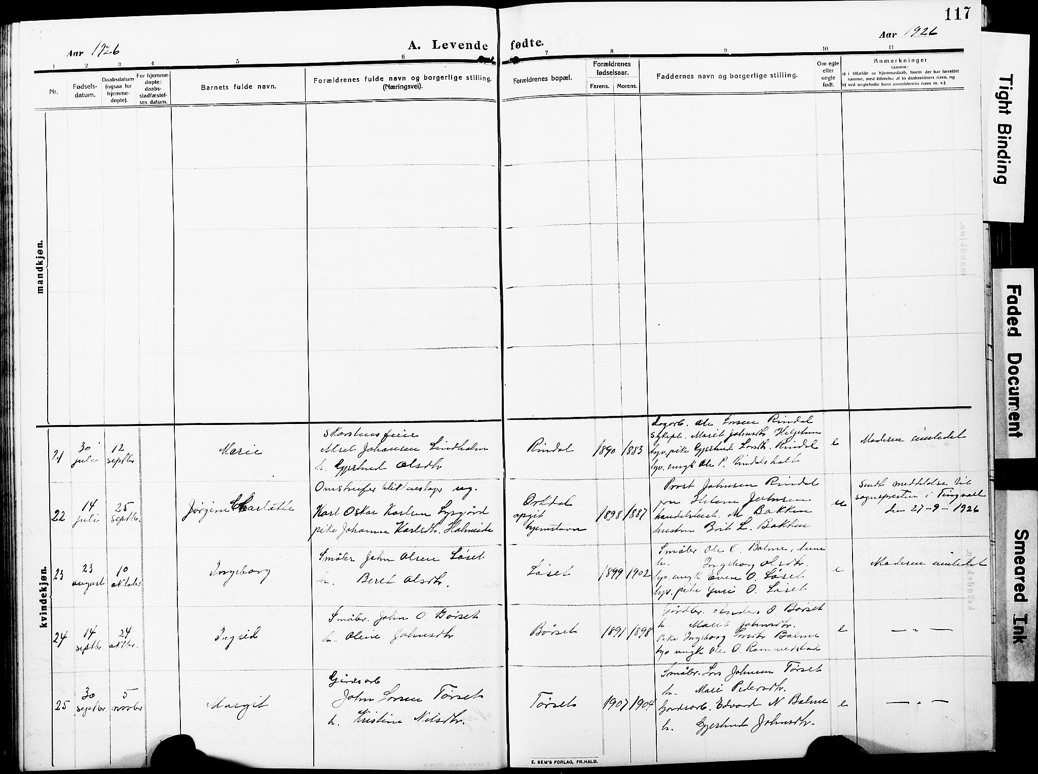 Ministerialprotokoller, klokkerbøker og fødselsregistre - Møre og Romsdal, AV/SAT-A-1454/598/L1079: Parish register (copy) no. 598C04, 1909-1927, p. 117