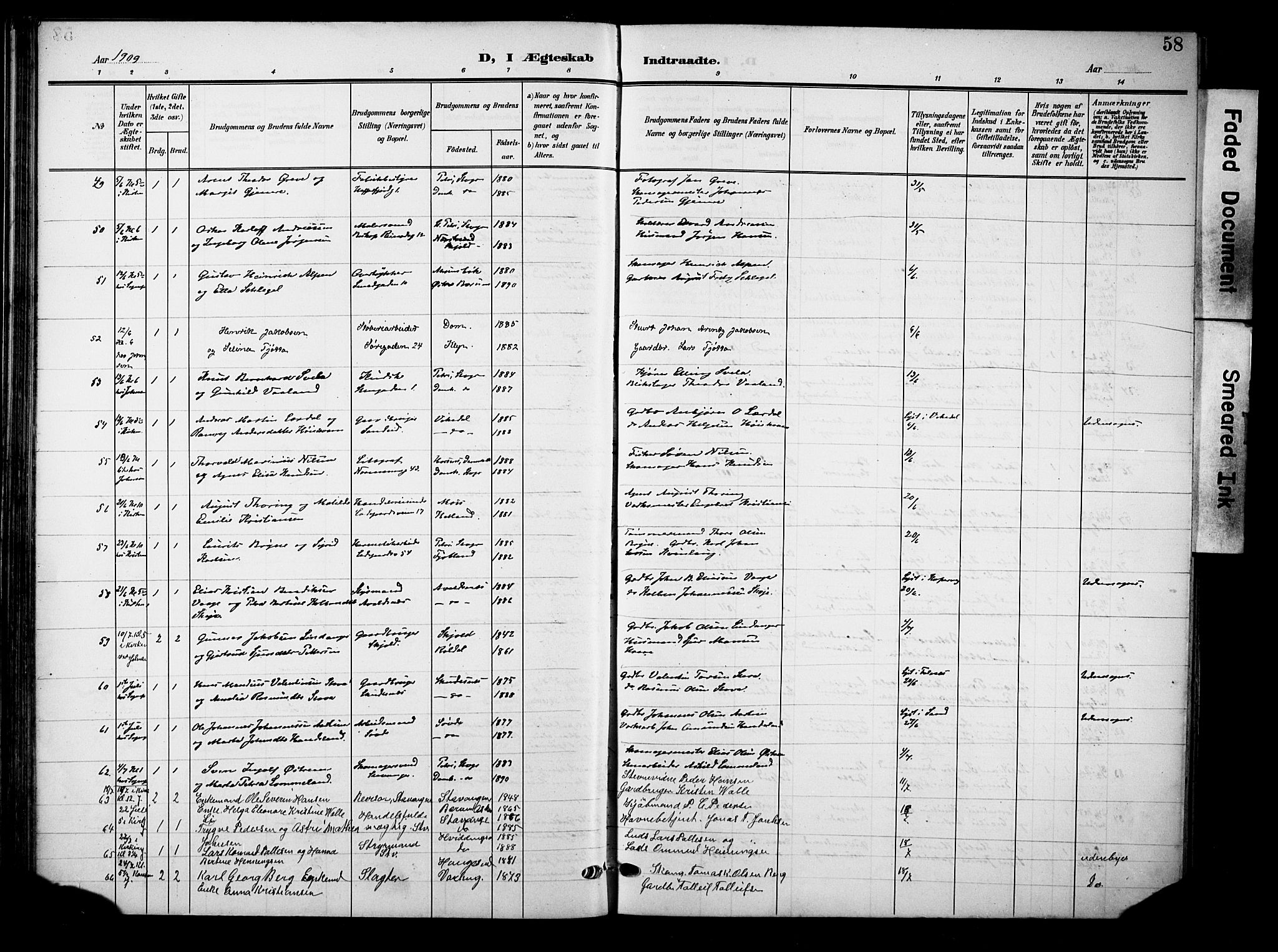 Domkirken sokneprestkontor, AV/SAST-A-101812/001/30/30BB/L0017: Parish register (copy) no. B 17, 1902-1921, p. 58