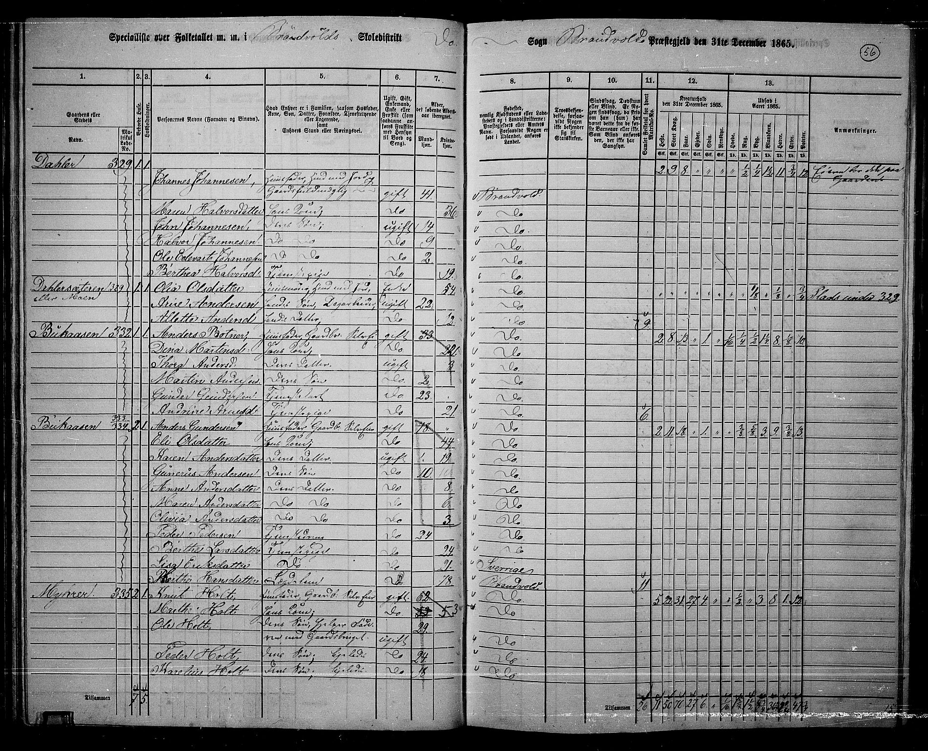 RA, 1865 census for Brandval, 1865, p. 53