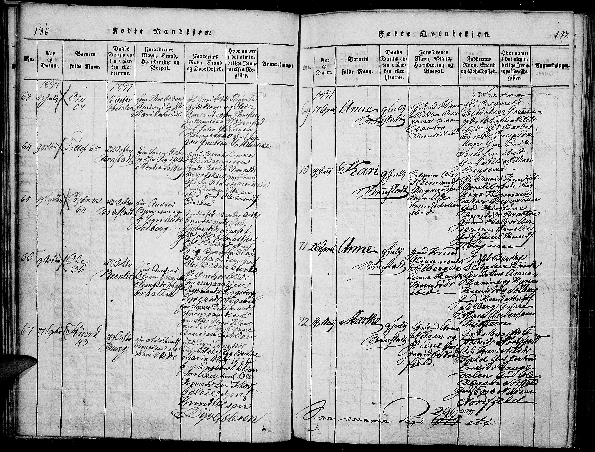 Sør-Aurdal prestekontor, AV/SAH-PREST-128/H/Ha/Haa/L0003: Parish register (official) no. 3, 1825-1840, p. 186-187