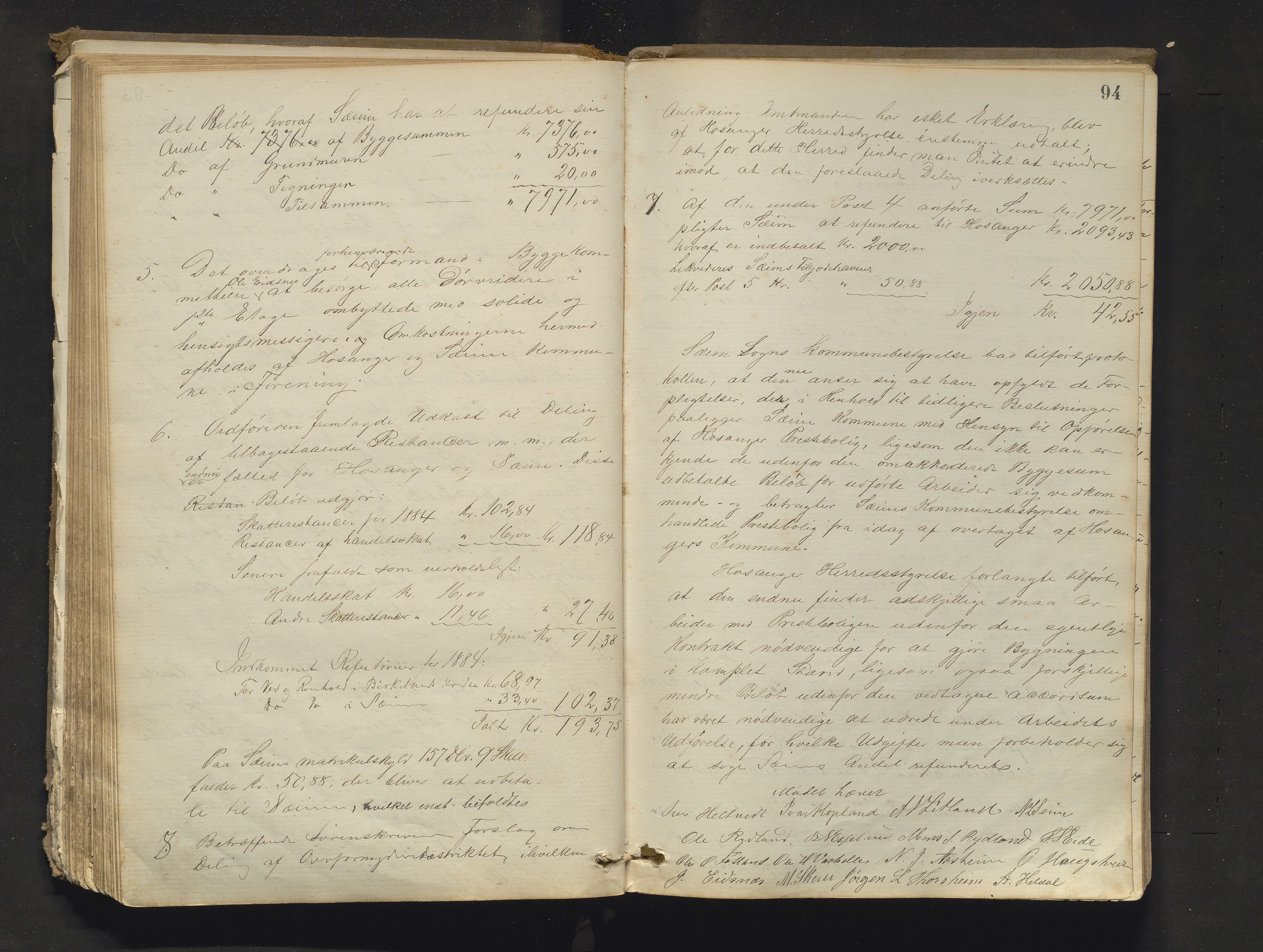 Hosanger kommune. Formannskapet, IKAH/1253a-021/A/Aa/L0003: Møtebok for Hosanger formannskap, heradsstyre og Hosanger soknestyre, 1881-1893, p. 94