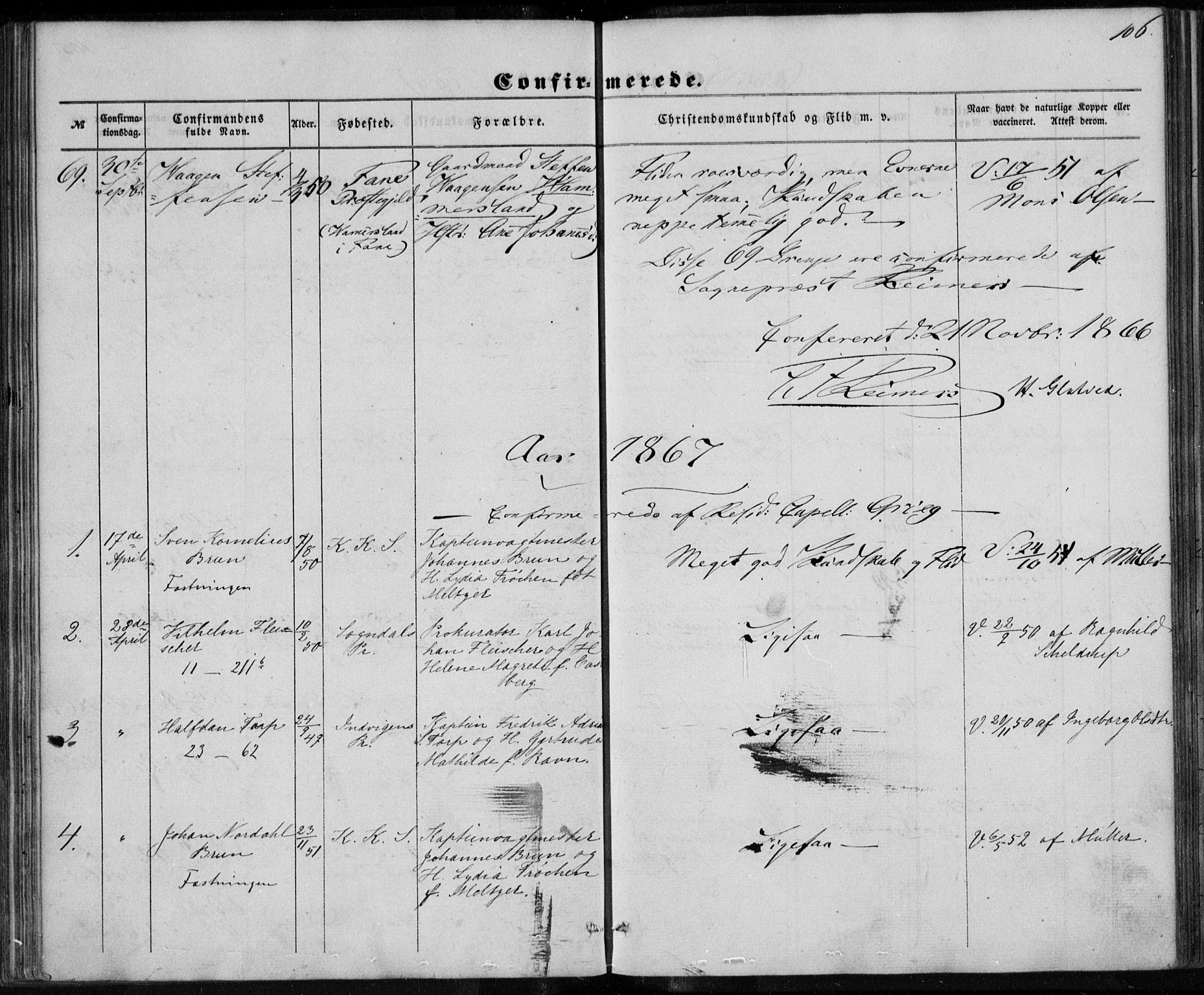 Korskirken sokneprestembete, SAB/A-76101/H/Haa/L0027: Parish register (official) no. C 3, 1854-1868, p. 106