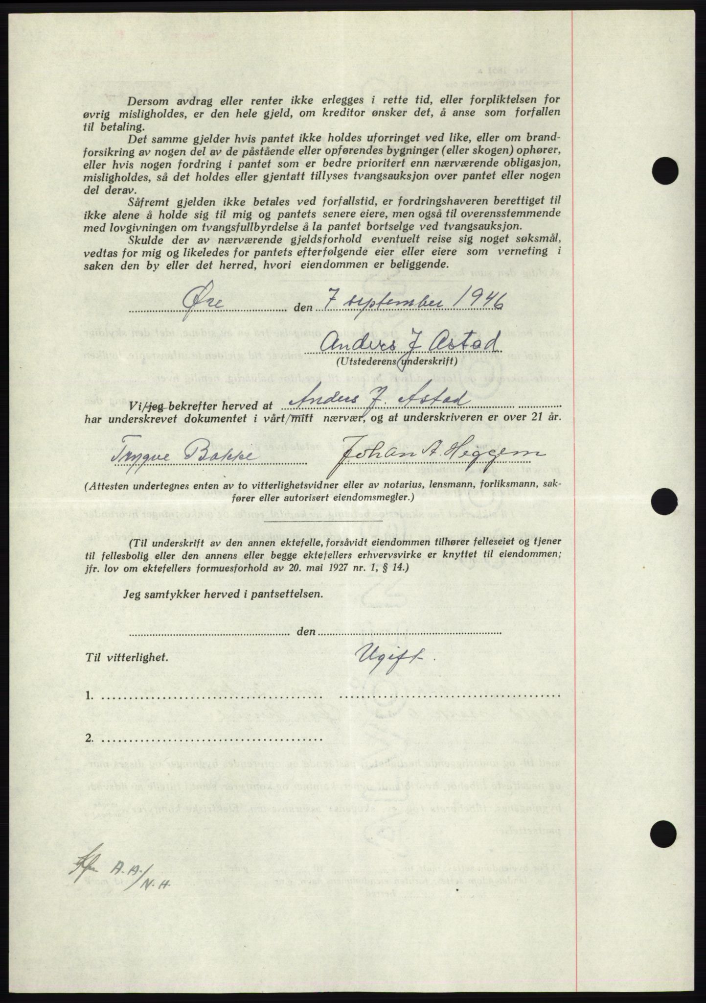 Nordmøre sorenskriveri, AV/SAT-A-4132/1/2/2Ca: Mortgage book no. B95, 1946-1947, Diary no: : 2151/1946