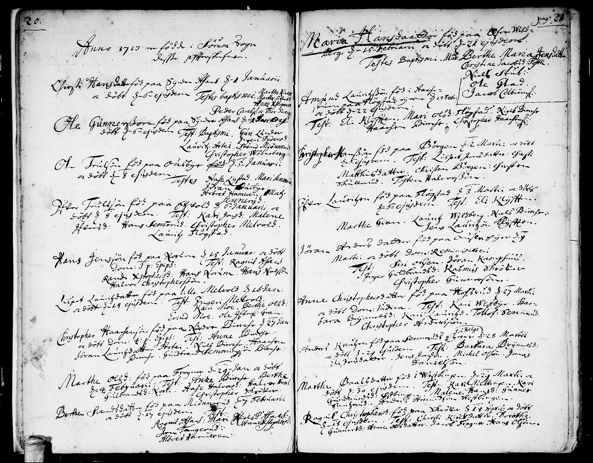 Sørum prestekontor Kirkebøker, AV/SAO-A-10303/F/Fa/L0001: Parish register (official) no. I 1, 1710-1730, p. 20-21