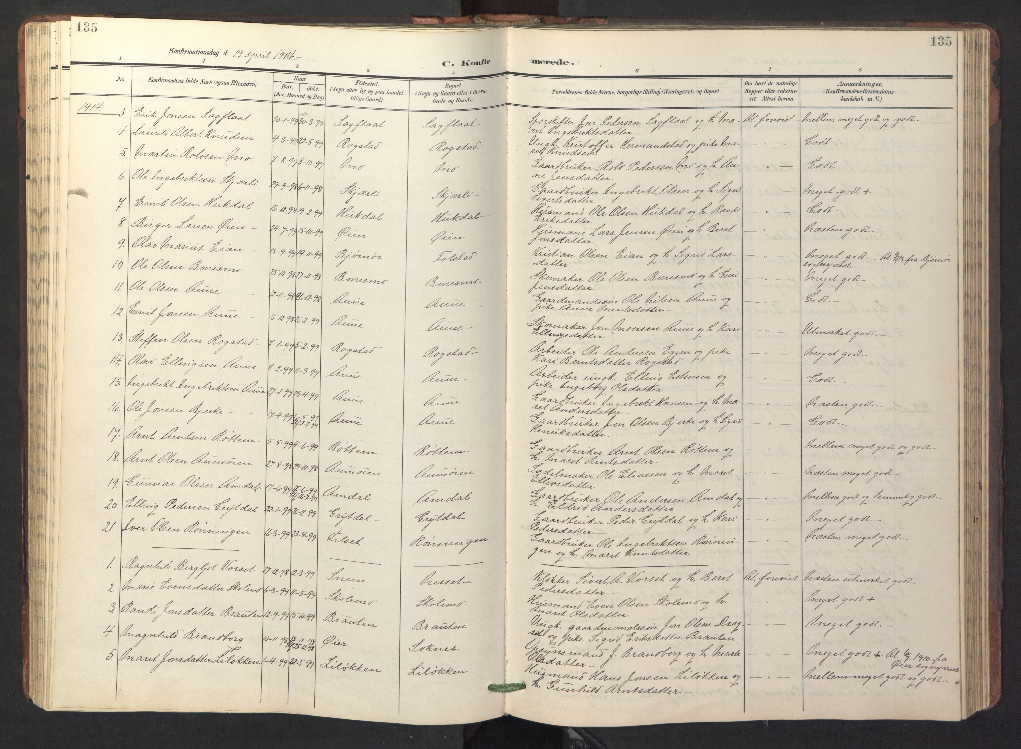 Ministerialprotokoller, klokkerbøker og fødselsregistre - Sør-Trøndelag, SAT/A-1456/687/L1019: Parish register (copy) no. 687C03, 1904-1931, p. 135