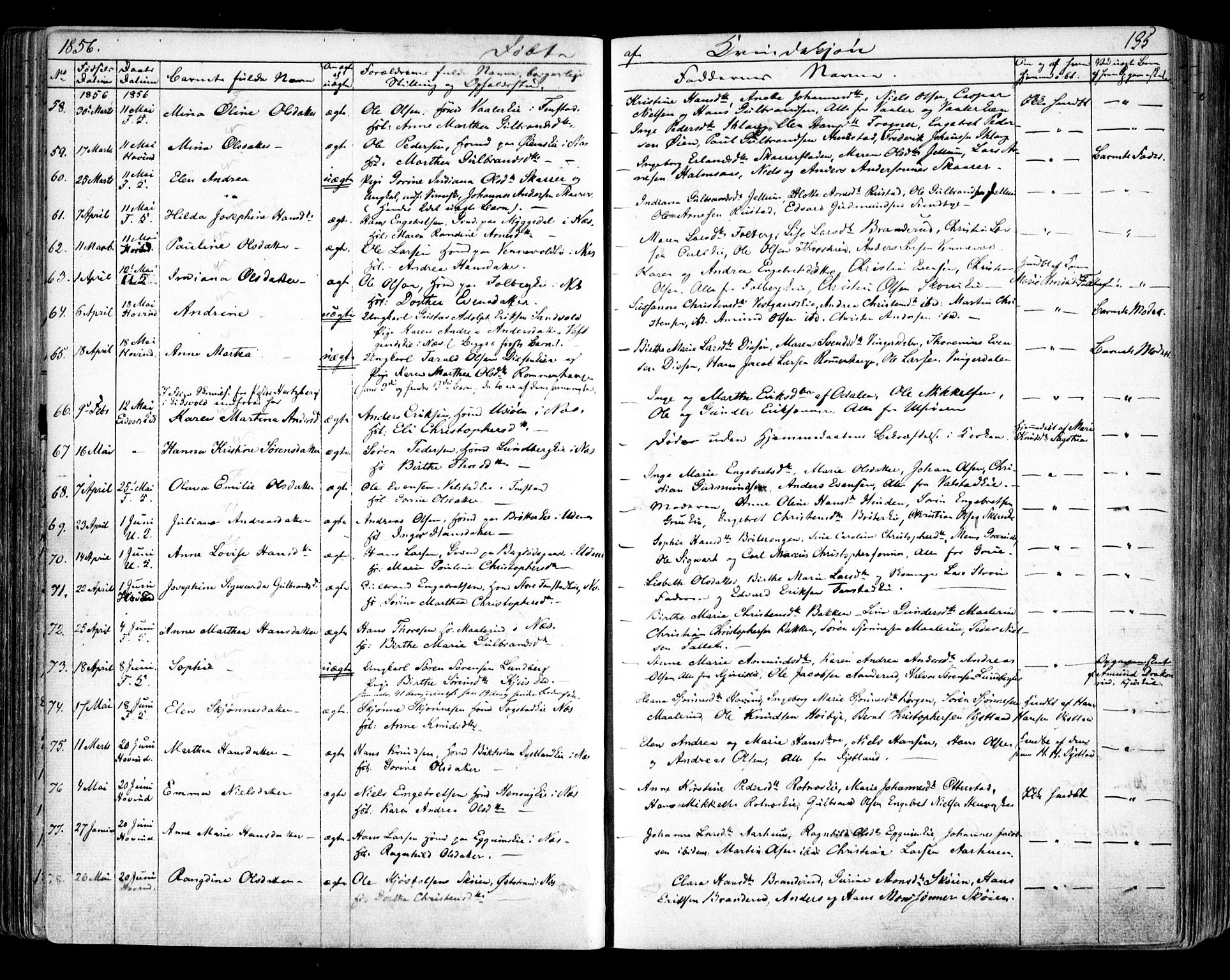 Nes prestekontor Kirkebøker, AV/SAO-A-10410/F/Fa/L0007: Parish register (official) no. I 7, 1846-1858, p. 135