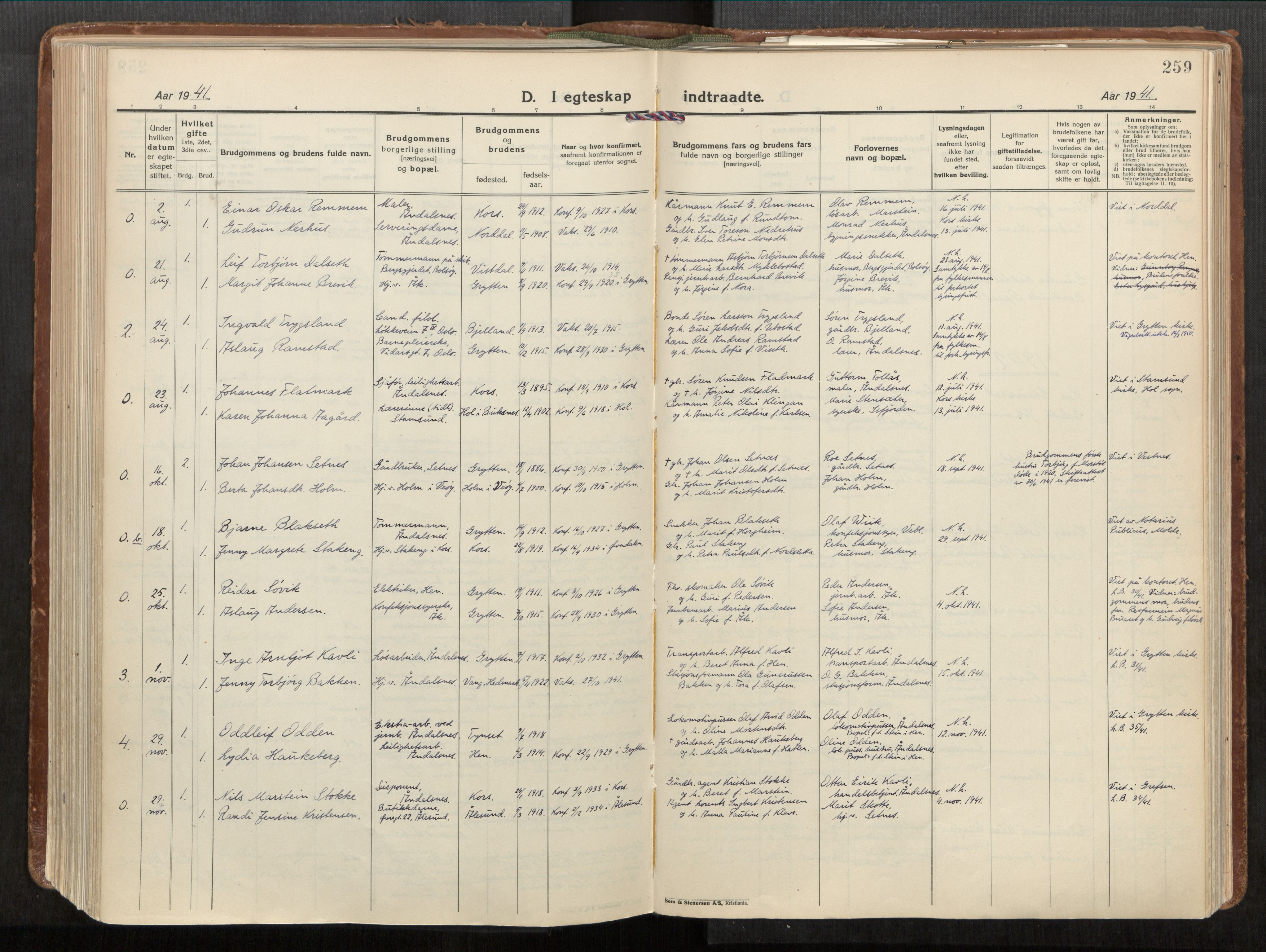 Ministerialprotokoller, klokkerbøker og fødselsregistre - Møre og Romsdal, AV/SAT-A-1454/544/L0587: Parish register (official) no. 544A11, 1924-1954, p. 259